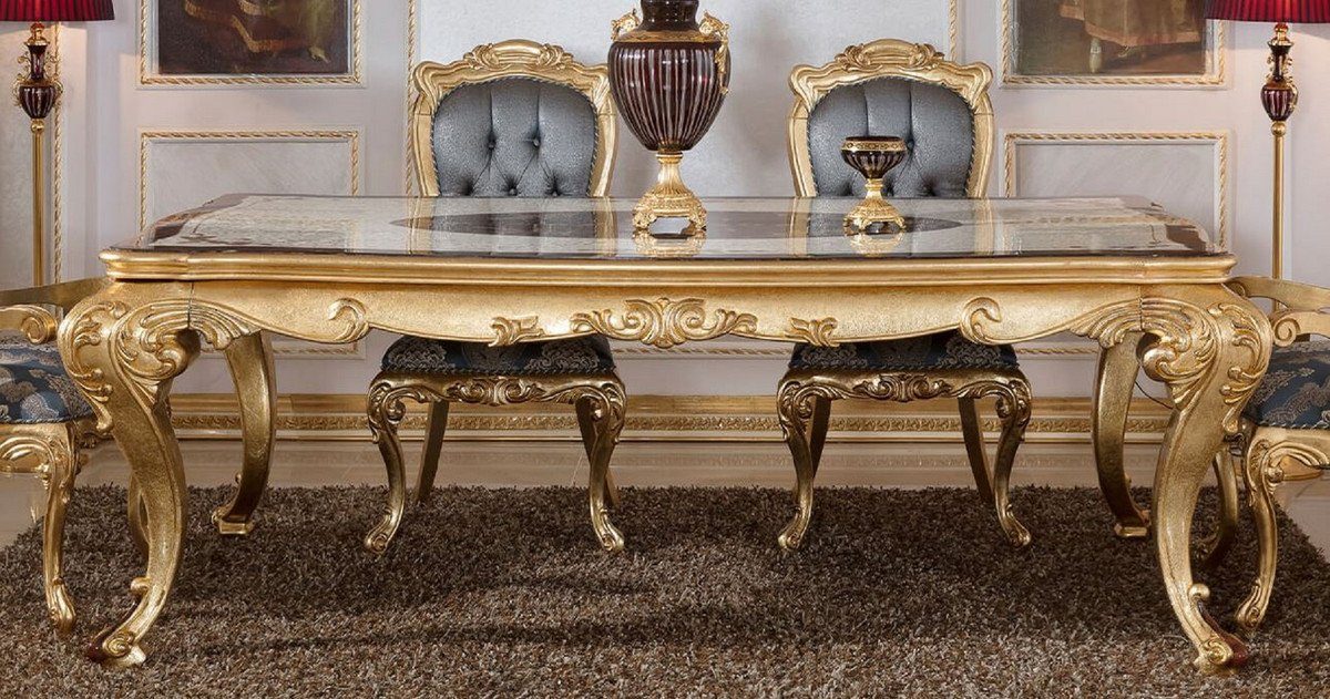 Casa Padrino Gold Luxus Barockstil Esszimmer Weiß Barock im Prunkvoller Möbel Barock - Prunkvolle / / Esstisch Massivholz Esszimmertisch Braun - Esstisch