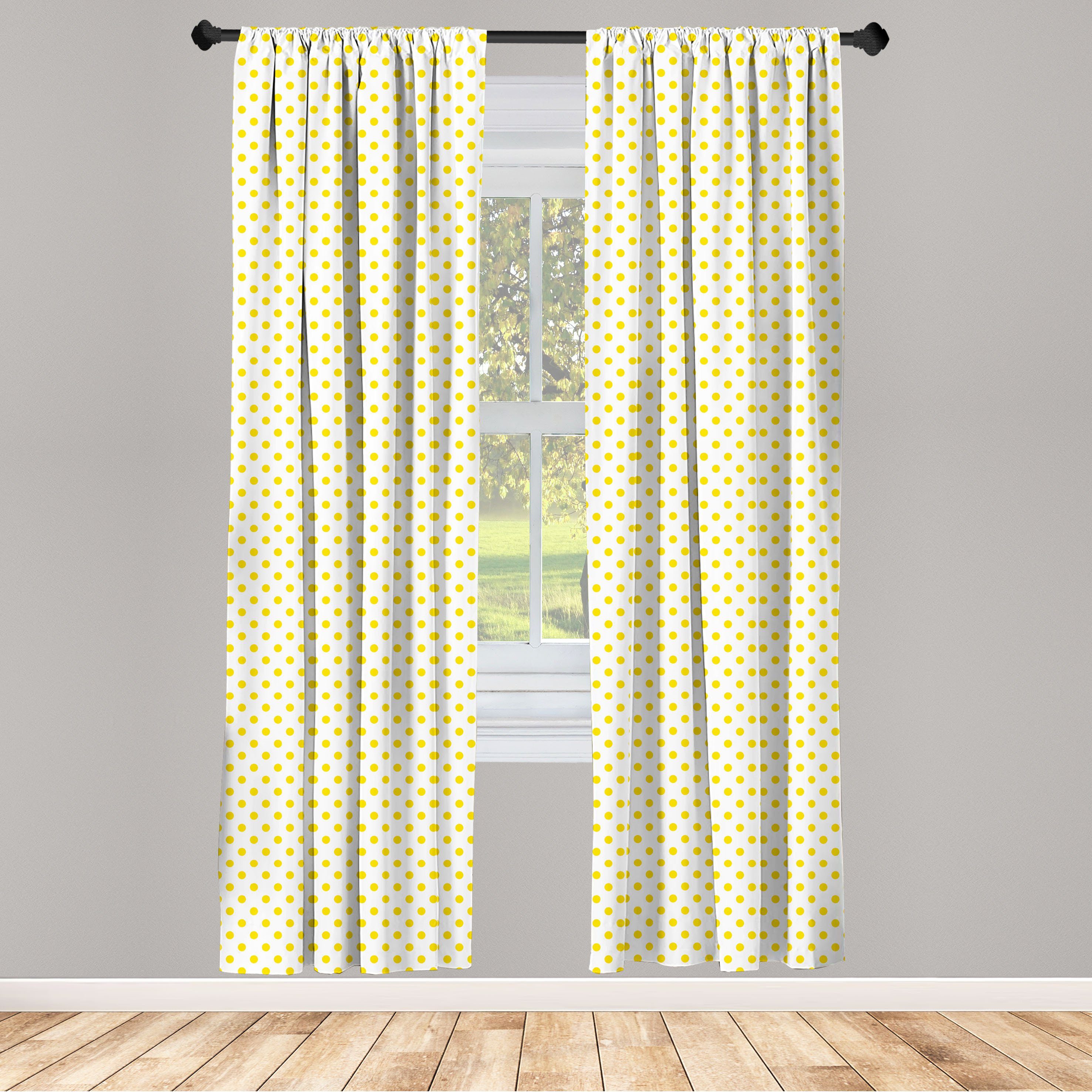 Gardine Vorhang für Wohnzimmer Schlafzimmer Dekor, Abakuhaus, Microfaser, Retro Picknick Yellow Spots