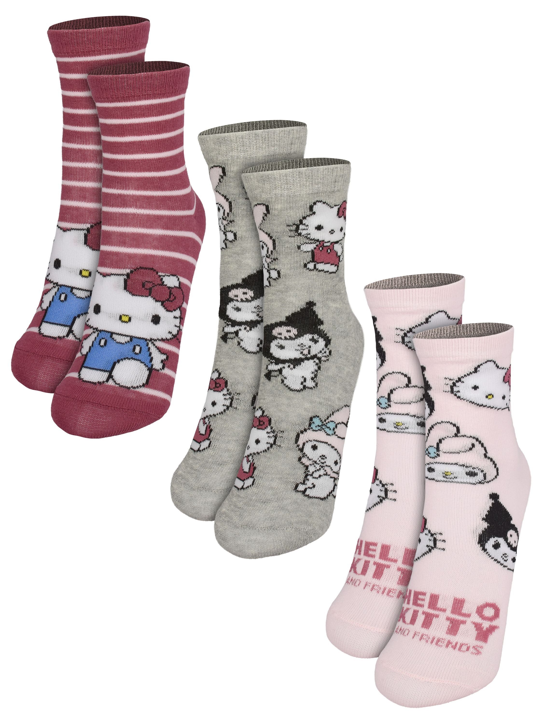 Socken Hello Kitty Socken Kuromi My Melody Sneaker Söckchen (3er Pack)