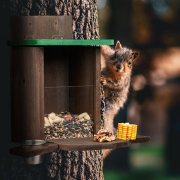 relaxdays Futterspender Braunes Eichhörnchen Futterhaus mit Napf