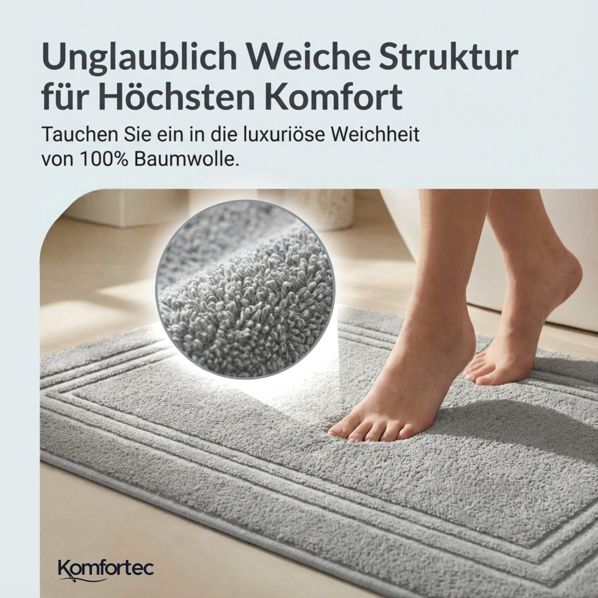 Komfortec Badematte Badvorleger aus 100% Baumwolle, 50x70 cm Duschvorleger, günstig online kaufen