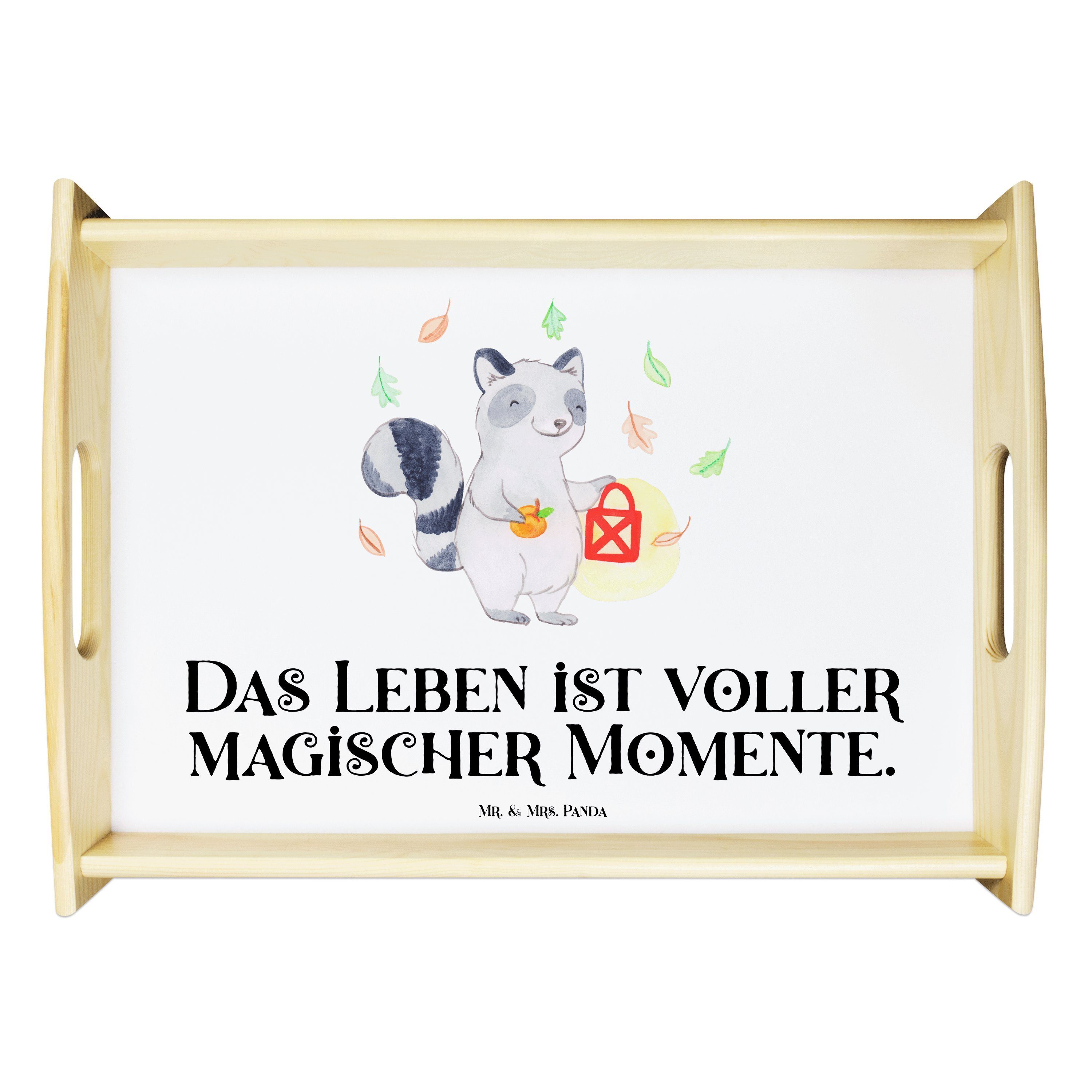 Echtholz Geschenk, Panda - Waschbär Mr. - lasiert, Frühstückstablett, Mrs. or Laterne Treat, Weiß & Trick (1-tlg) Tablett