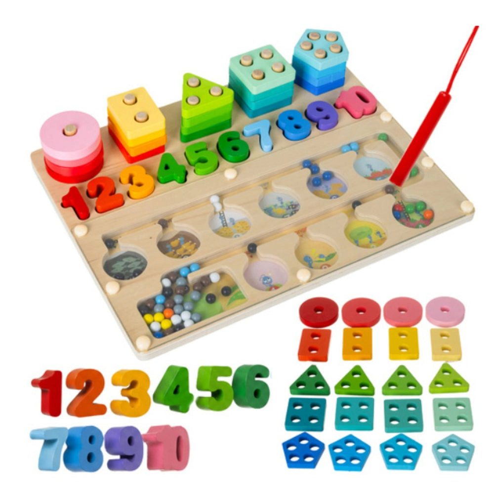KRUZZEL Lernspielzeug Holzsortierer Montessori 3-in-1 Aktivitätstafel 30 cm – Lernspielzeug