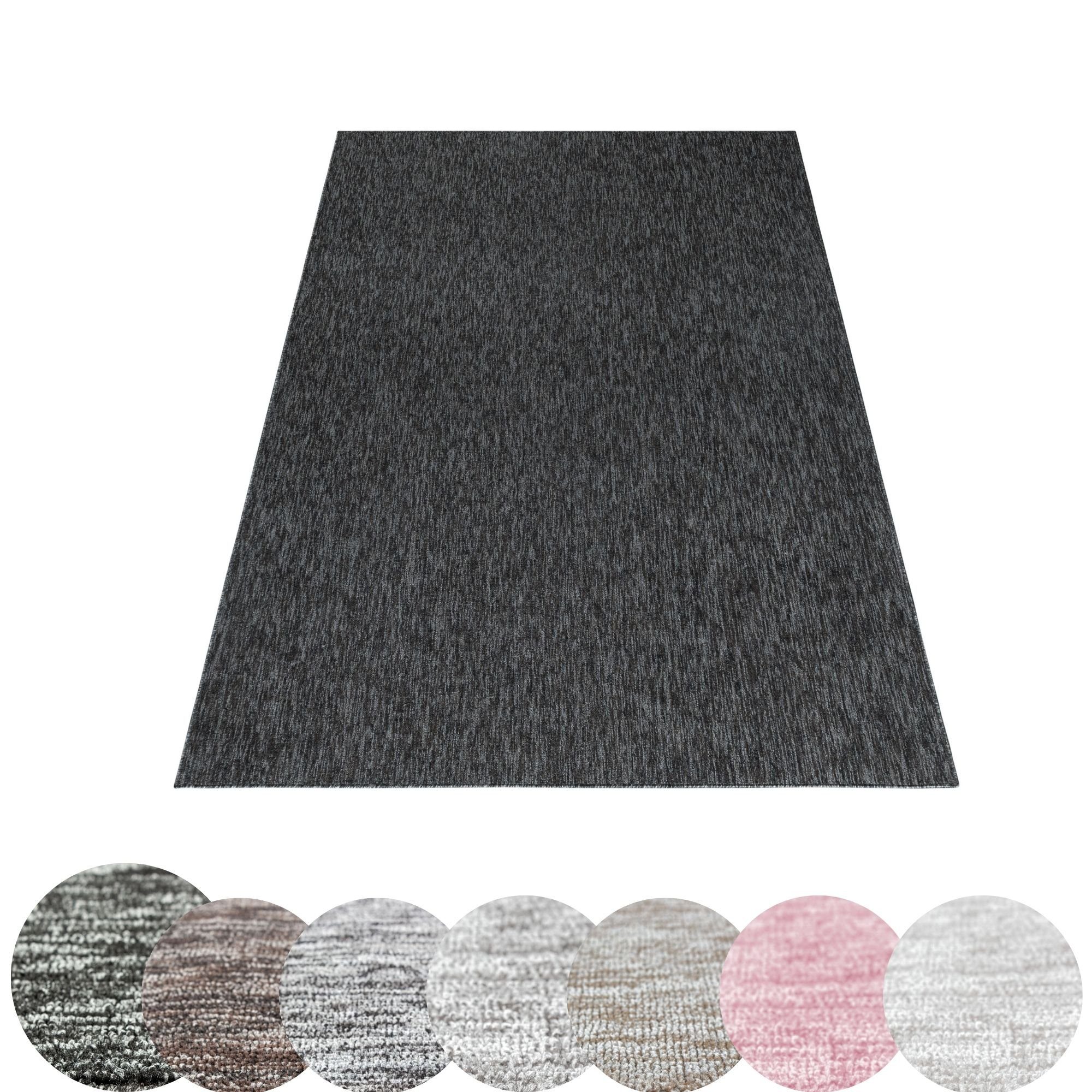 Teppich Unicolor - Einfarbig, HomebyHome, Läufer, Höhe: 7 mm, Kurzflor Schlingen Teppich Wohnzimmer Einfarbig Modern Anthrazit