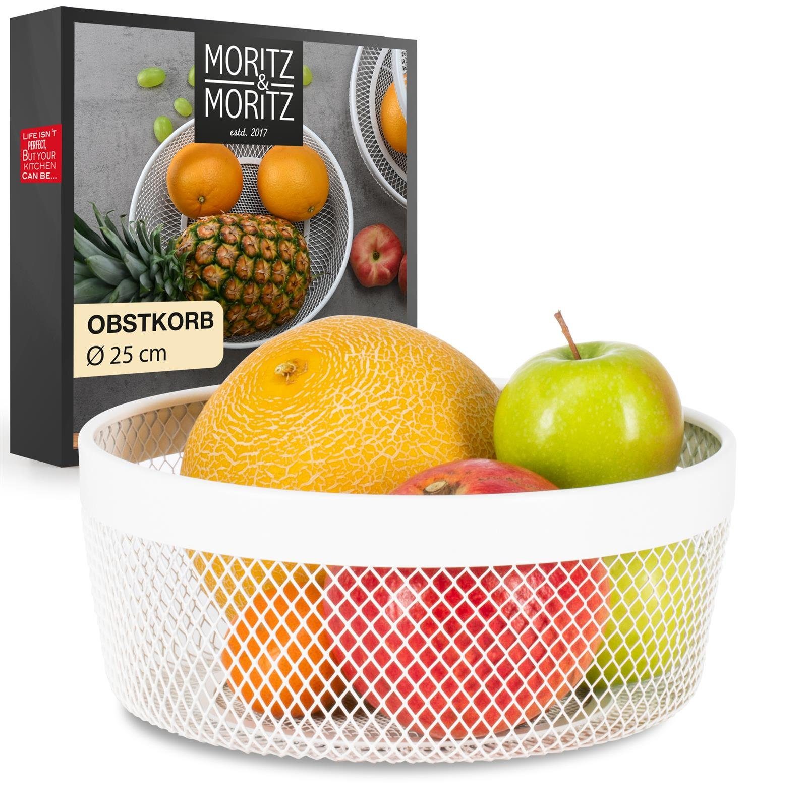 Moritz & Moritz Obstschale Moritz & Moritz Obstkorb rund Netz weiß, Metall, (25cm, 2-tlg), Korb für Geschenke, Früchte, Gemüse und Brot