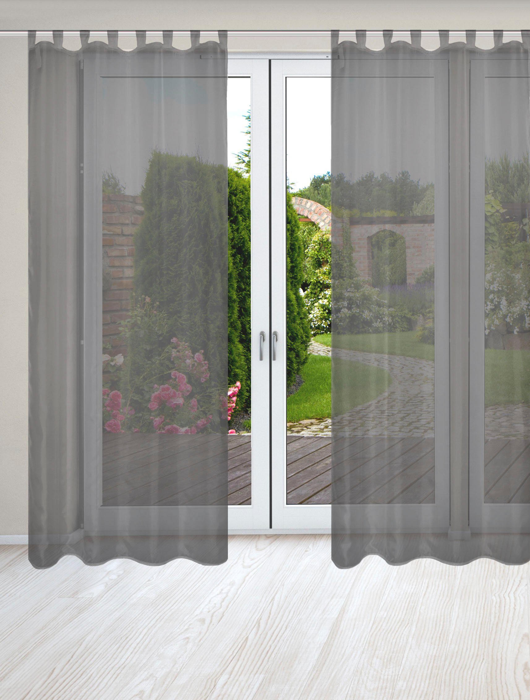 HOME WOHNIDEEN Vorhang NESSI 2er Pack (2 St), Schlaufen, transparent, Uni, Voile, transparent, Schlaufen inkl. Zugband, 2er Pack