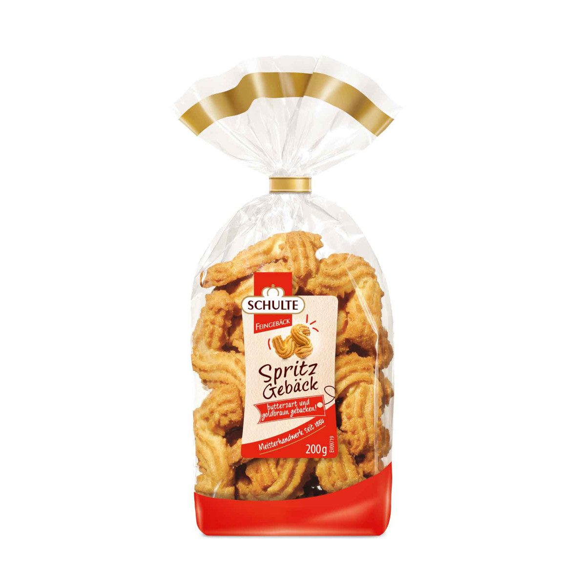 Schulte Kekse, Schulte Butter Spritzgebäck Packung gold-braun gebacken 200g