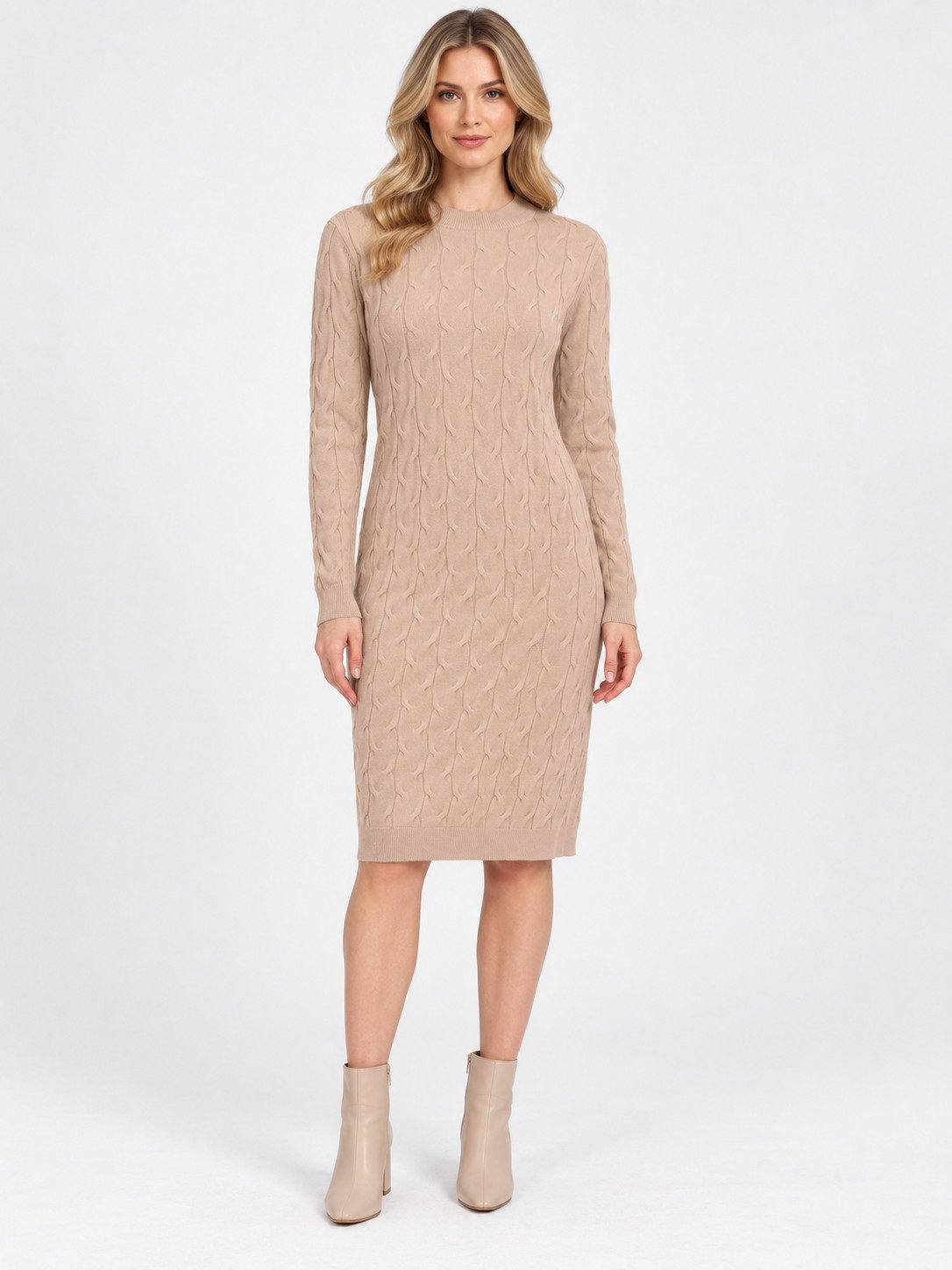 Passioni Strickkleid Knielang mit Zopfmuster