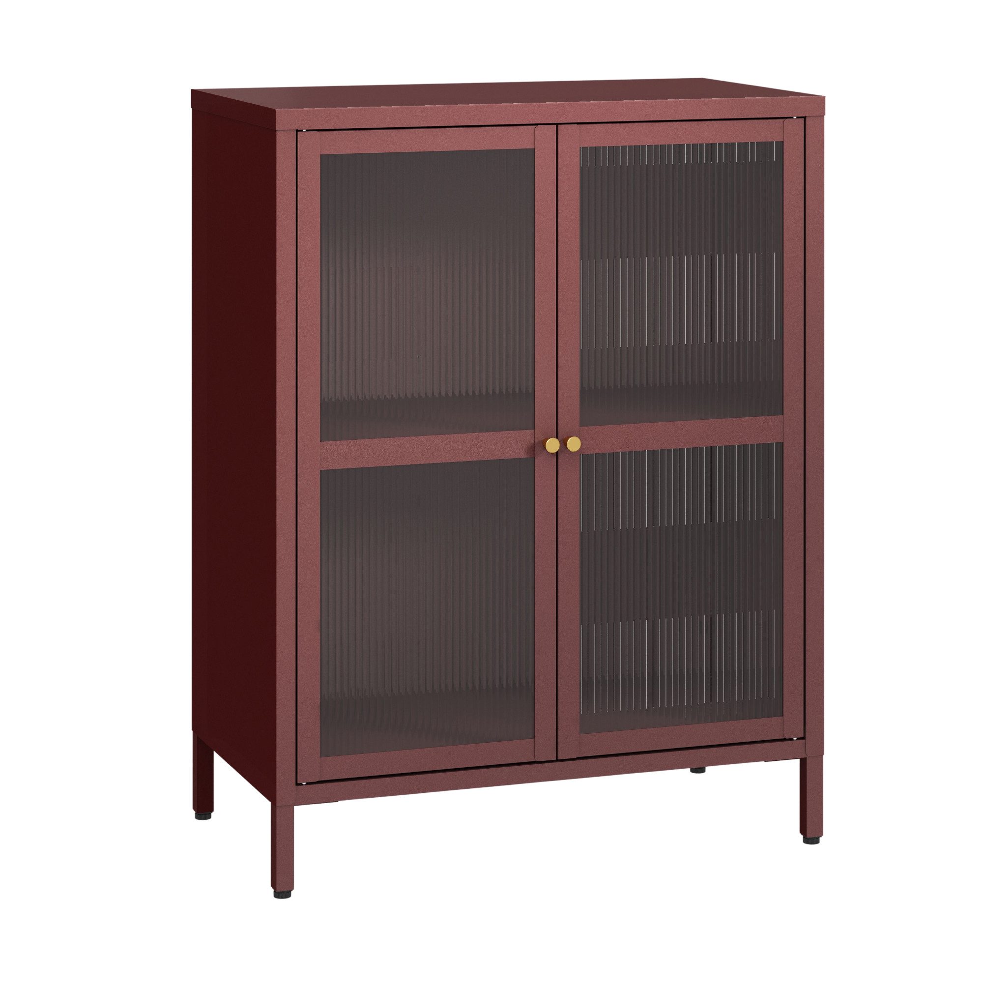 en.casa Sideboard, »Säkylä« Stahl mit 2 Glastüren geriffelt 84x64x35 cm Bordeaux