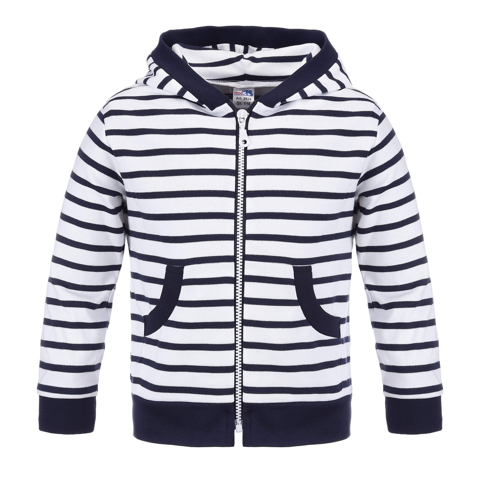 modAS Kapuzensweatjacke 2924 Kinder Kapuzenjacke Streifen - Gestreifte Sweatjacke Reißverschluss
