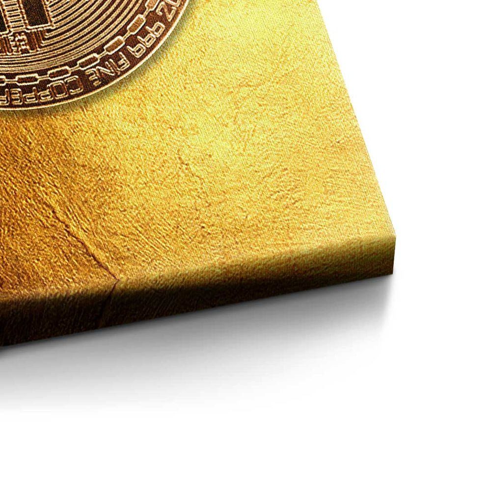 DOTCOMCANVAS® Leinwandbild, Premium Leinwandbild - - Trading Crypto Bitcoin Golden Motivation - Rahmen silberner 