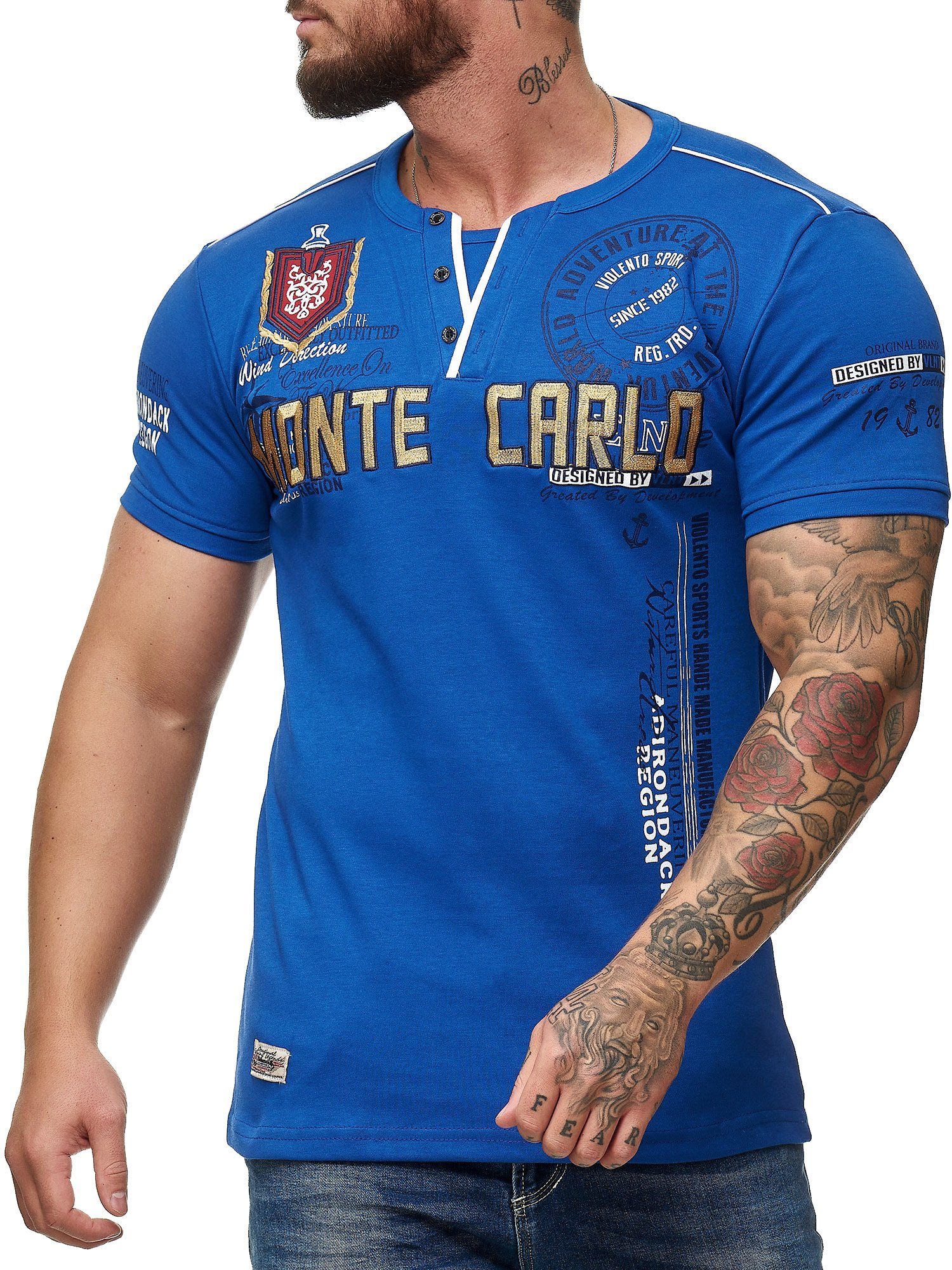 OneRedox T-Shirt 3459C (Shirt Polo Kurzarmshirt Tee, 1-tlg) Fitness Freizeit Casual Royal Blau