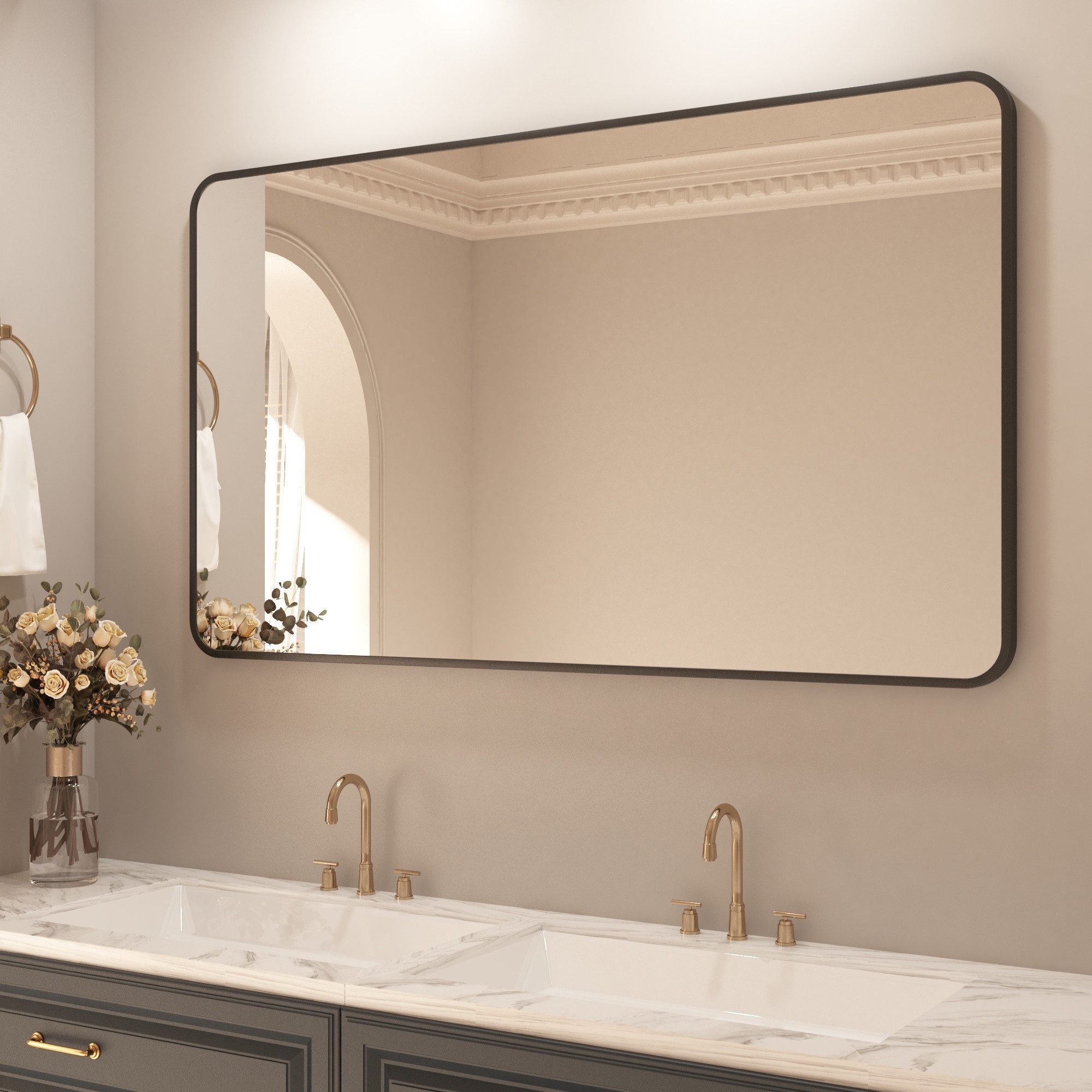 Hopibath Spiegel Bad Schwarz 120x70cm Badspiegel Extra groß (Wandspiegel gr günstig online kaufen