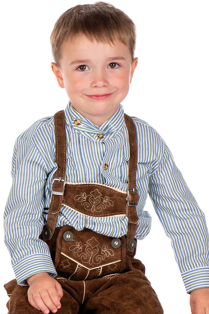 Isar-Trachten Trachtenhemd Trachtenhemd Kind - MARLO - grün/blau/weiß gestreift