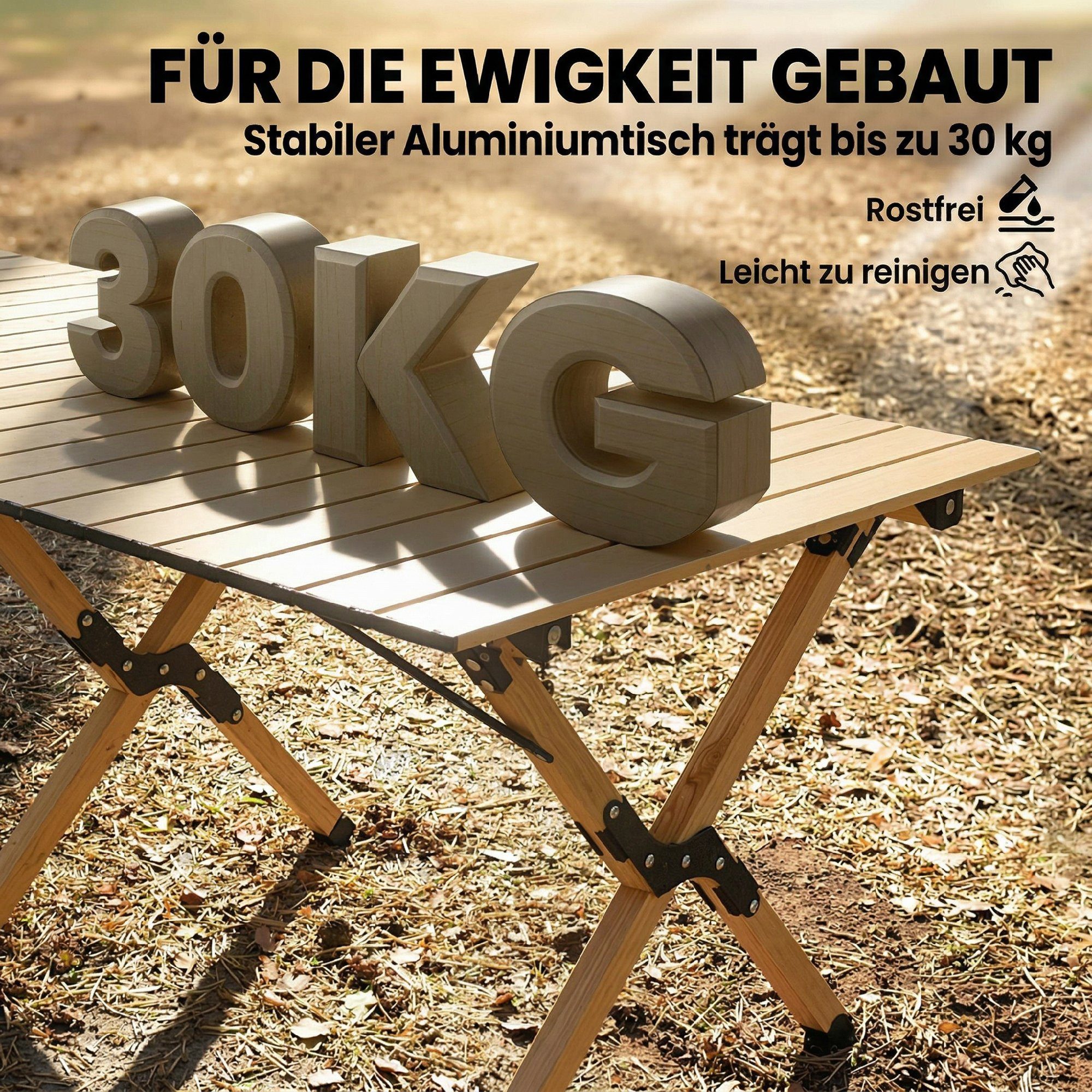 Outsunny Campingtisch Aluminium mit Holz-Optik Tragetasche, wasserdicht Camping Tisch (Klapptisch, 1-St., Falttisch), für Picknick Wandern Reisen Eiche – Bild 5 von 5