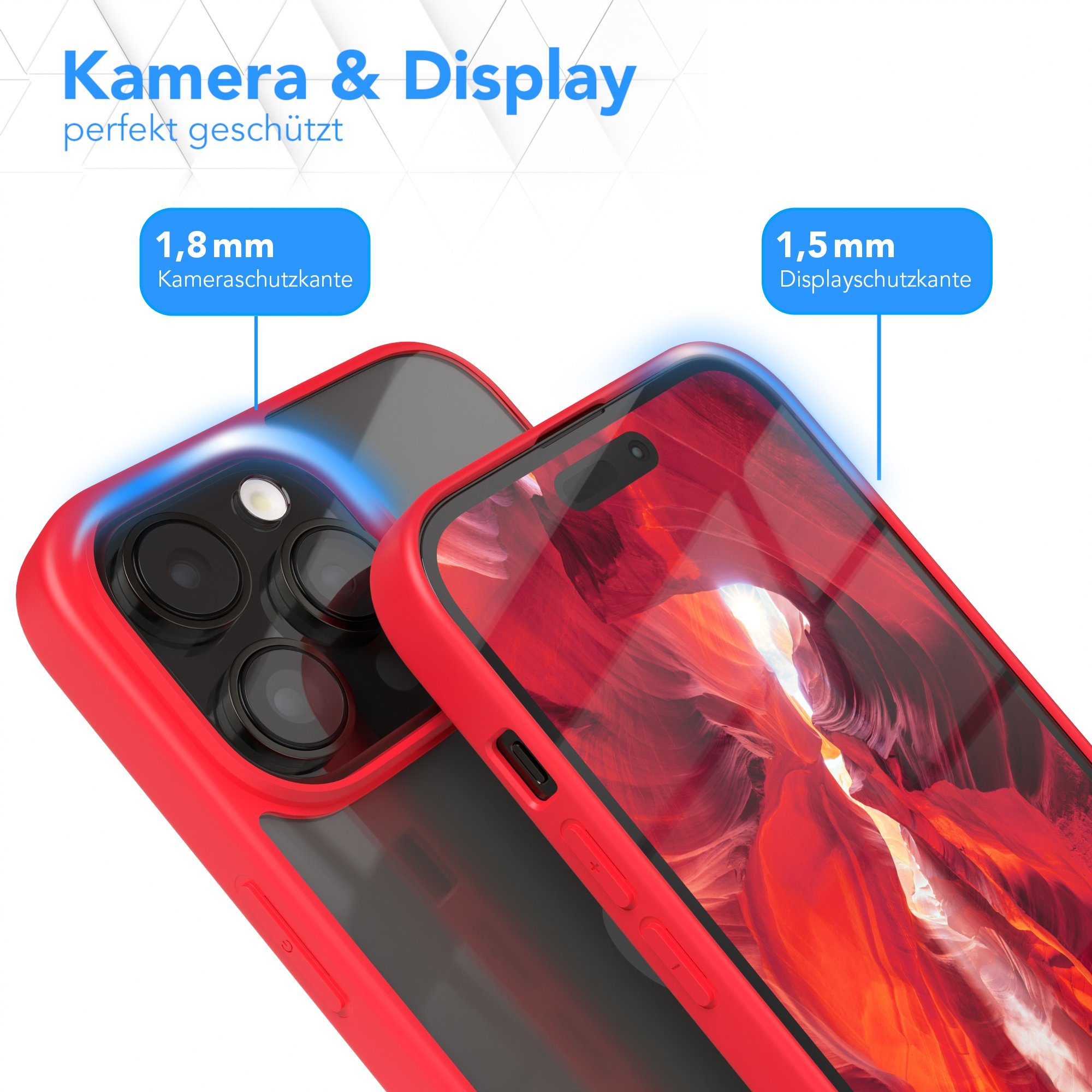 EAZY CASE Handyhülle Bumper Case für Apple iPhone 14 Pro Max 6,7 Zoll, Hülle Transparent Backcover kratzfest Slim Cover Durchsichtig Rot