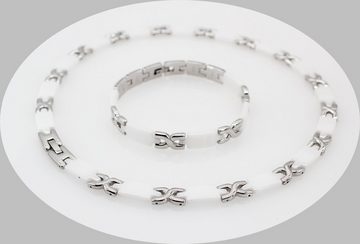 ELLAWIL Collier-Set Collier & Armband Halskette Damenhalskette Schmuckset Kette (aus weißer Keramik mit silberfarbenen Edelstahl, Kettenlänge 49,5 cm, Armbandlänge 20 cm, Breite 6 mm), inklusive Geschenkschachtel