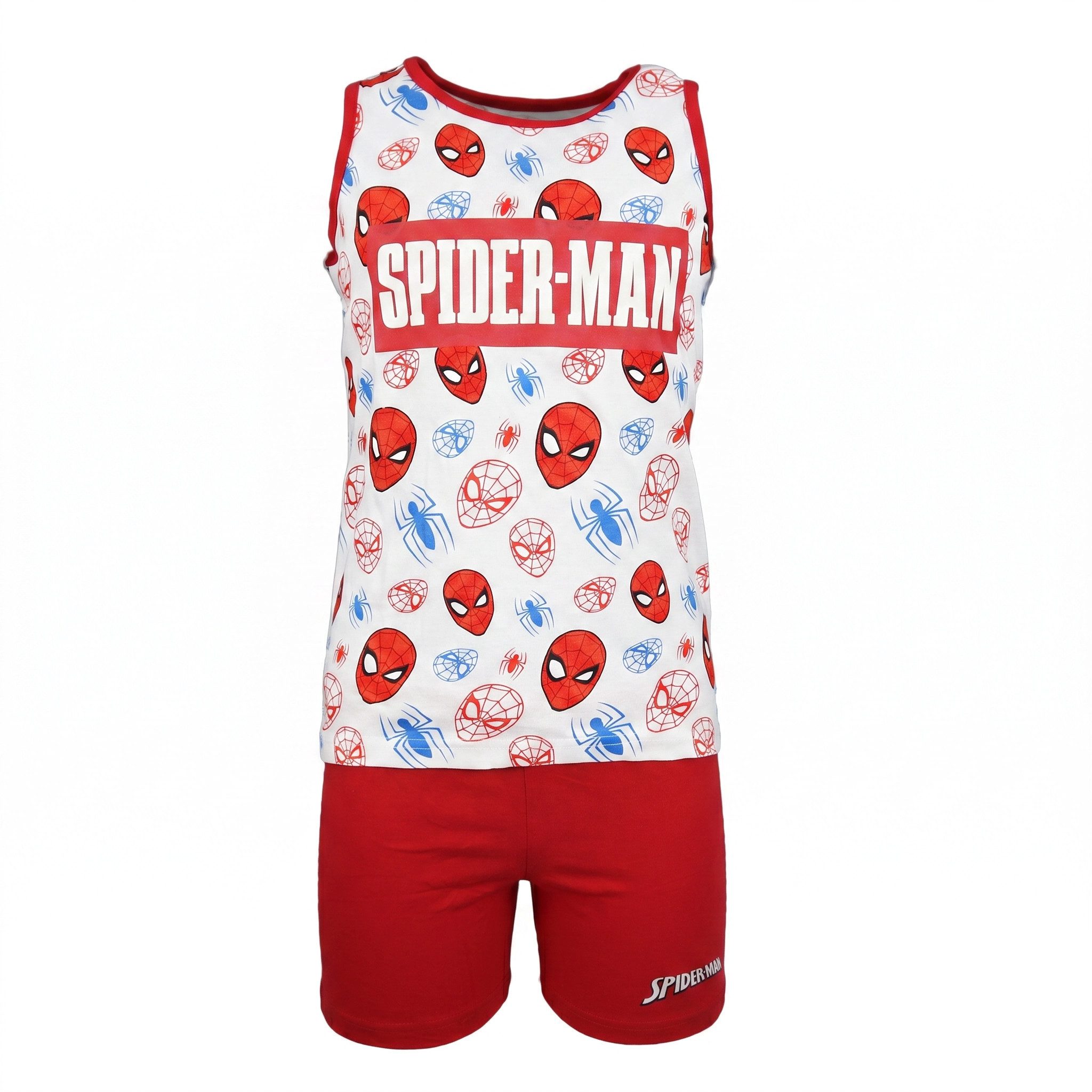 MARVEL Schlafanzug Marvel Spiderman Kinder ärmellos Schlafanzug Pyjama Nachtwäsche Gr. 104 bis 122 - 100% Baumwolle