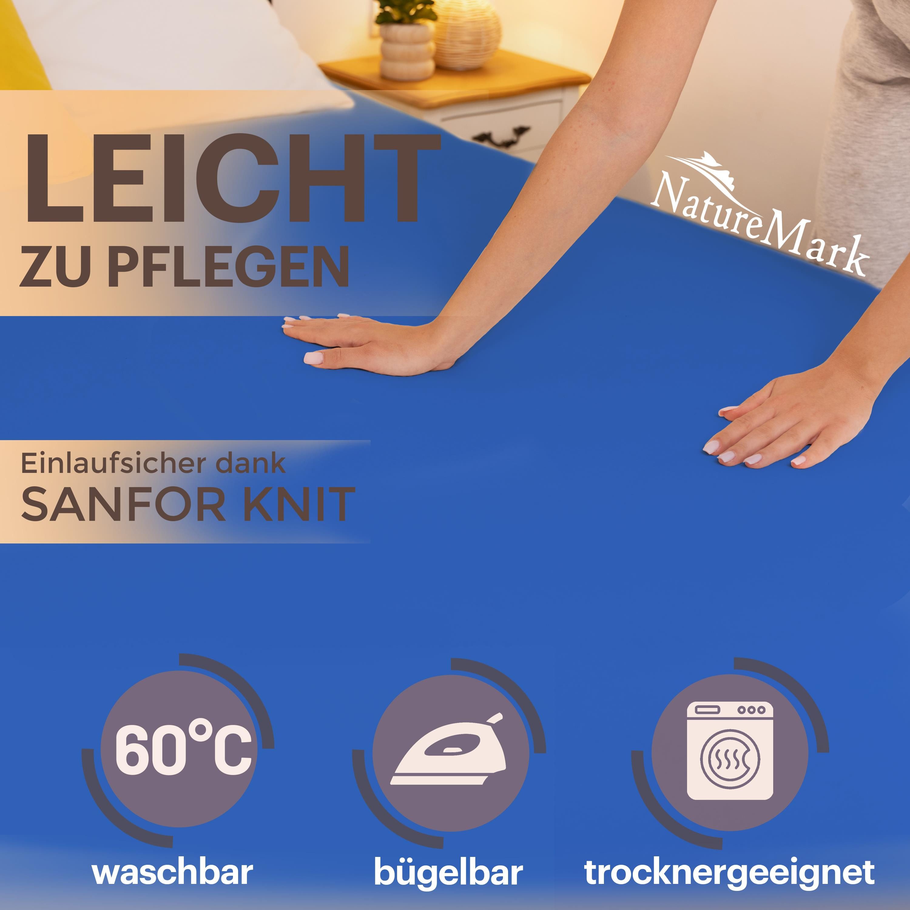 NatureMark Spannbettlaken Boxspringbett Spannbetttuch 200x220cm, Baumwolle, Gummizug: rundum, (1 Stück), 40 cm Steghöhe - 200 x 220cm Spannbetttuch, Royal blau – Bild 3 von 5