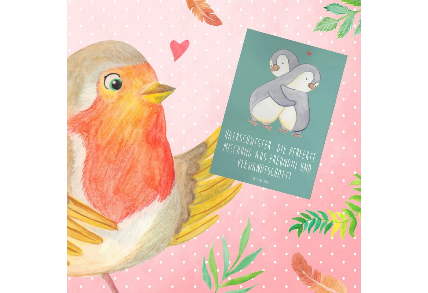 Thumbnail - Mr. & Mrs. Panda Grußkarte Halbschwester Glück - Meeresbrise - Geschenk, Freundin, Freundin und, Herzberührende Sprüche