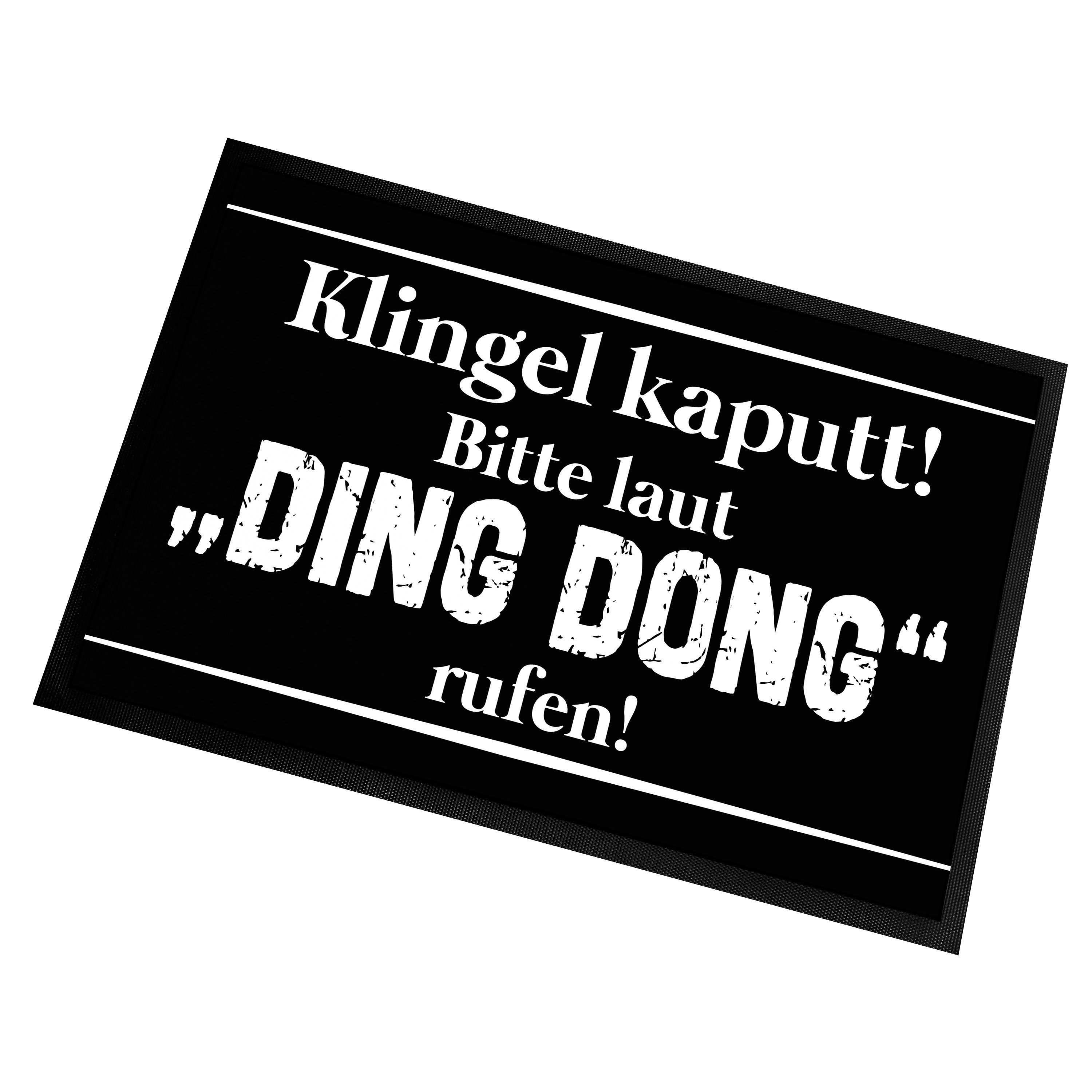 Herzbotschaft Fußmatte Schmutzfangmatte mit Spruch Klingel kaputt! Bitte laut "DING DONG", 2 mm hoch