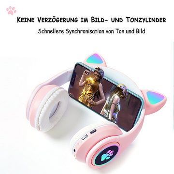 Gontence Drahtloses Bluetooth-Headset, wettbewerbsfähiges Gaming-Headset,Rosa Kinder-Kopfhörer (Katzenohr-Headset für Mädchen, kompatibel mit Tablet/Computer/Telefon)