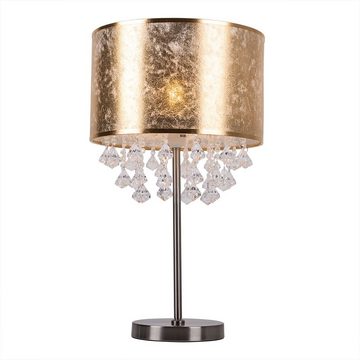 etc-shop LED Tischleuchte, Leuchtmittel inklusive, Warmweiß, Tisch Lampe Stoff Nacht Licht Blatt Gold Design Kristalle Steh