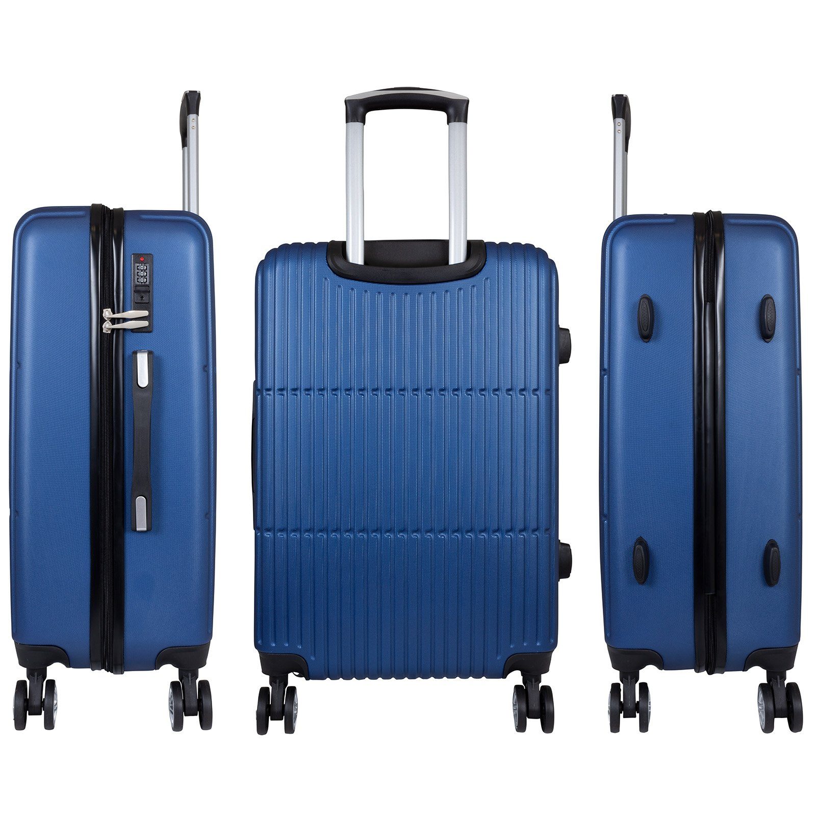 4 Farben, Zwillingsrollen, 3 Reisekoffer blau Hartschalen-Trolley Madrid, Größen, Zahlenschloss, Trendyshop365 robuster 4 Rollen,