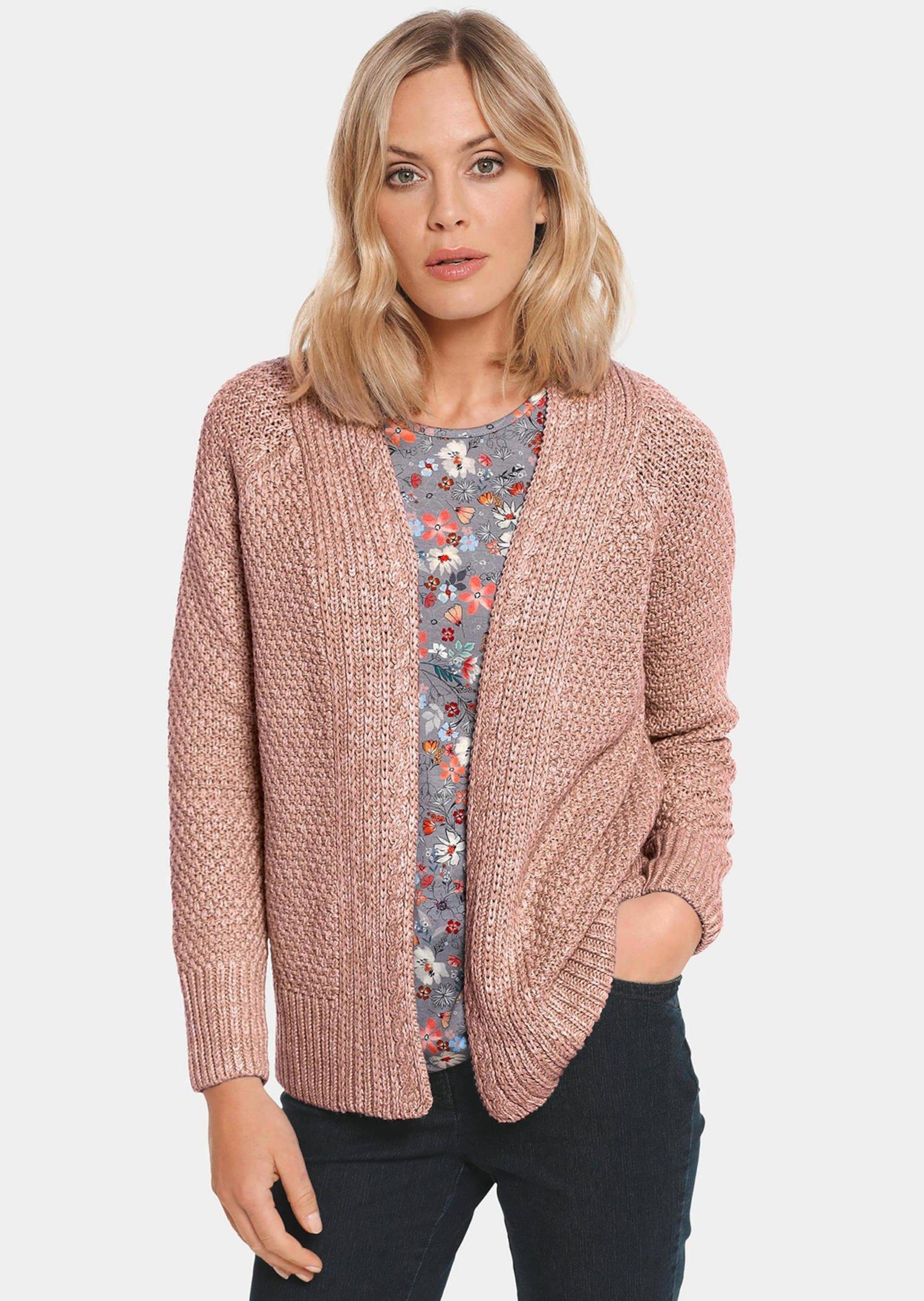 Kurzgröße: in GOLDNER Strickjacke Grobstrick / rosé Zeitlose melange Strickjacke