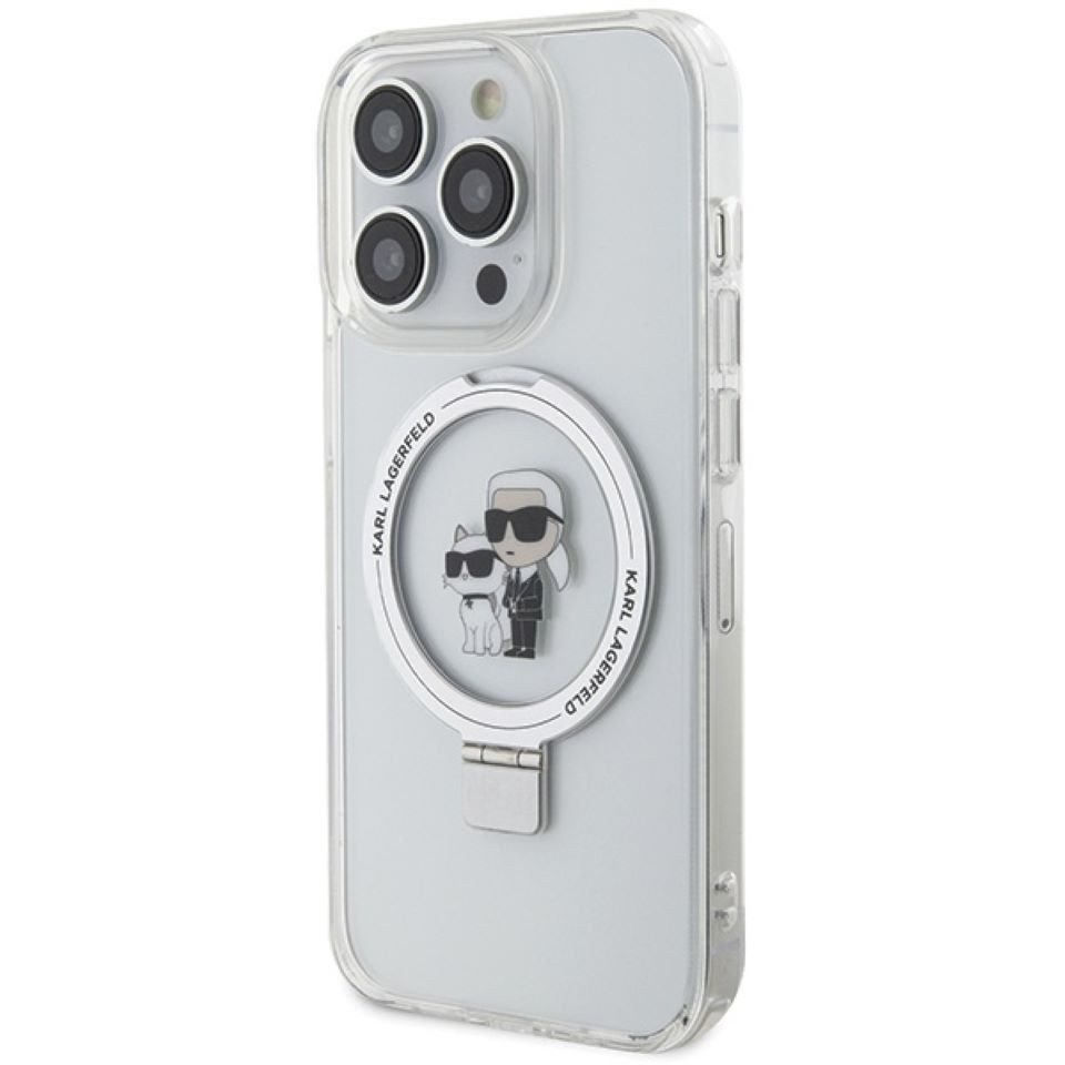 KARL LAGERFELD Handyhülle Hardcase iPhone 15 Pro MagSafe aufstellbar transparent 6,1 Zoll, Kantenschutz
