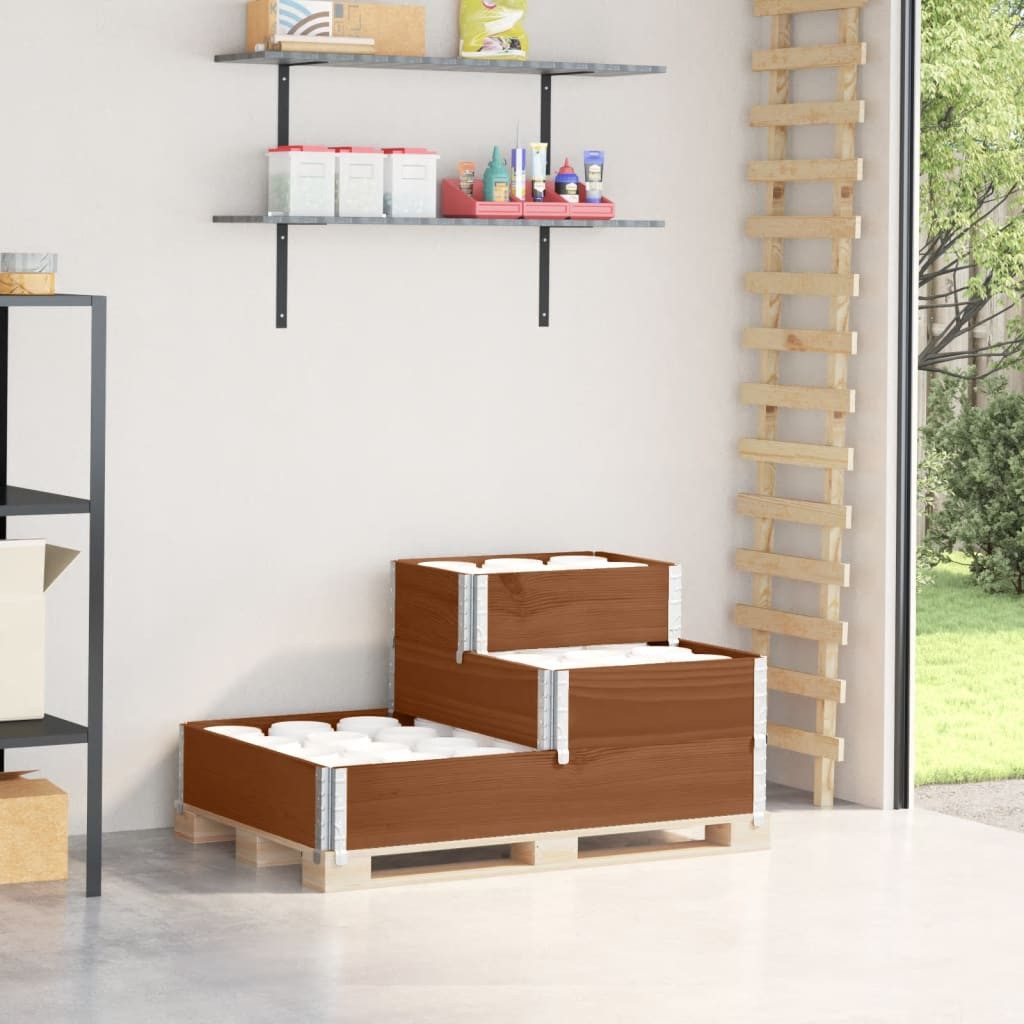 vidaXL Hochbeet, Paletten-Aufsatzrahmen 3-fach Braun 120x80 cm Massivholz Kiefer