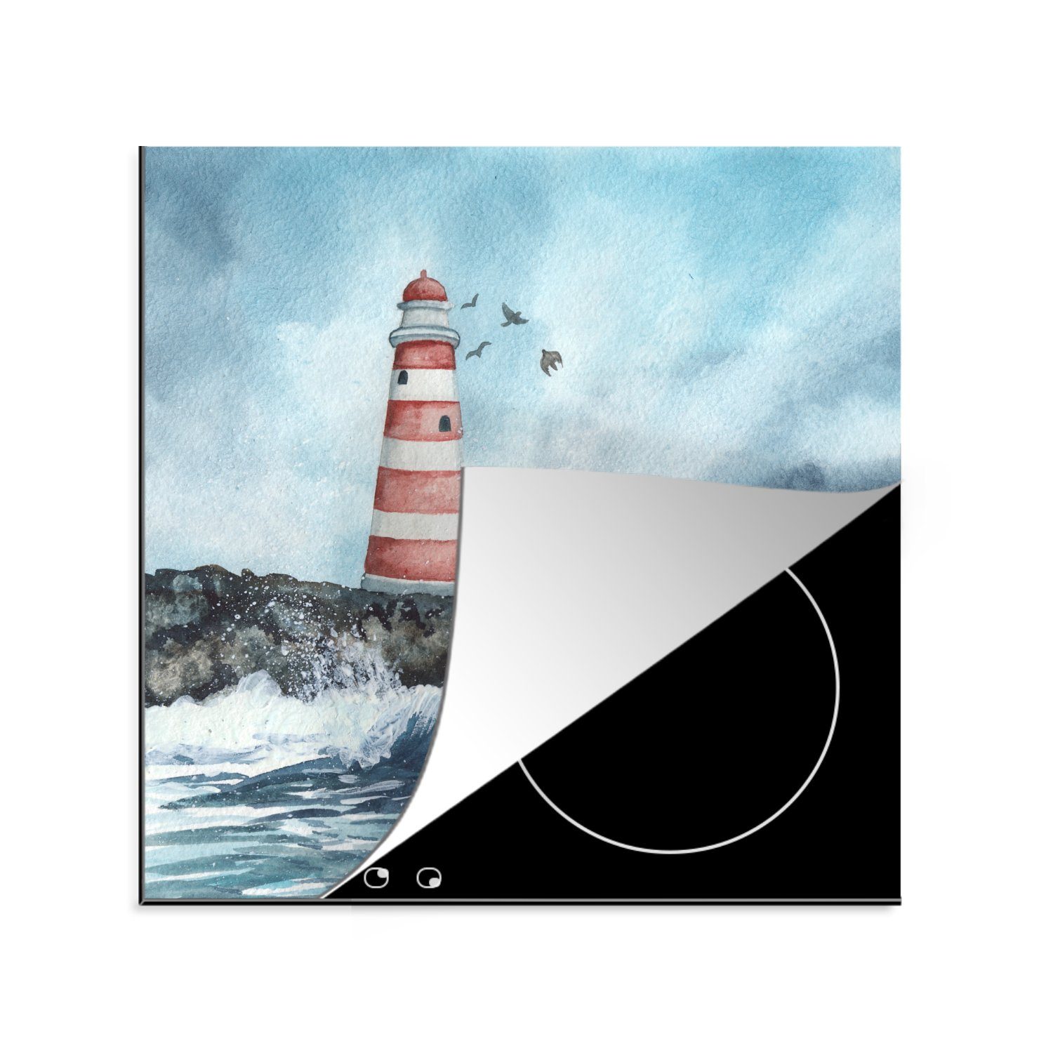 MuchoWow Herdblende-/Abdeckplatte Meer - Golf - Leuchtturm, Vinyl, (1 tlg), 78x78 cm, Ceranfeldabdeckung, Arbeitsplatte für küche | Herdabdeckplatten