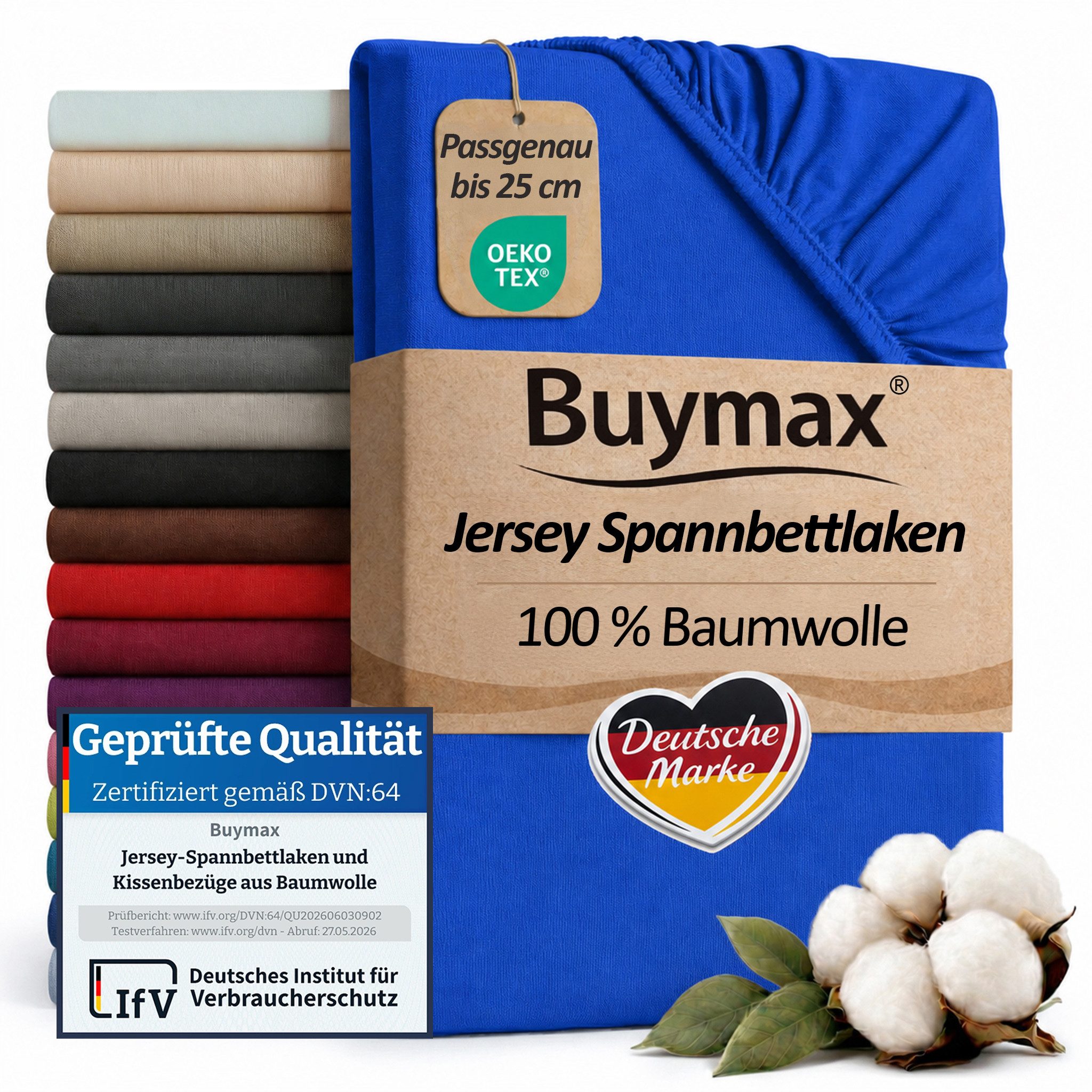 Buymax Spannbettlaken Buymax Jersey aus 100% Baumwolle, Jersey, Gummizug: Rundumgummi, (1 Stück), Pflegeleicht und Atmungsaktiv in Verschiedenen Farben und Größen