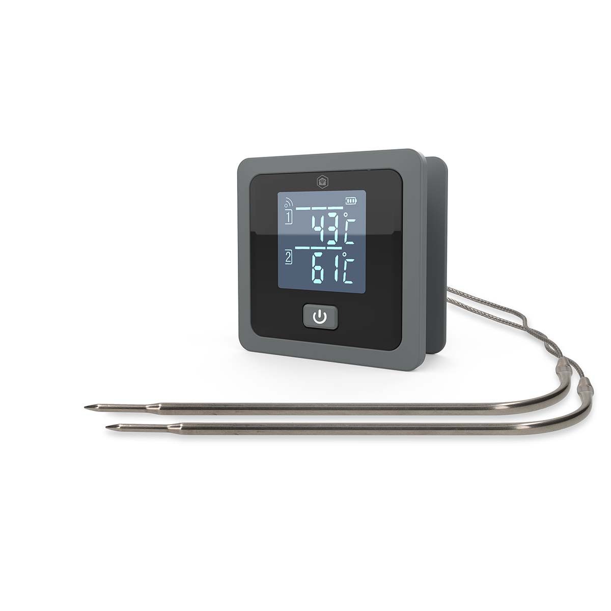 Nedis Grillthermometer BTKAT10GY, 1-tlg., Bluetooth, zwei Sonden, App-Benachrichtigung für Temperaturkontrolle.