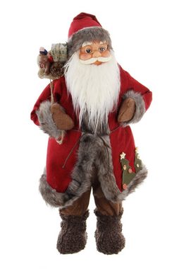 Dekoleidenschaft Weihnachtsmann Dekofigur "Nikolaus", 60 cm hoch, große Weihnachtsmannfigur aus Textil, Kunstfell & Filz, Santa Claus Figur mit Geschenke-Sack