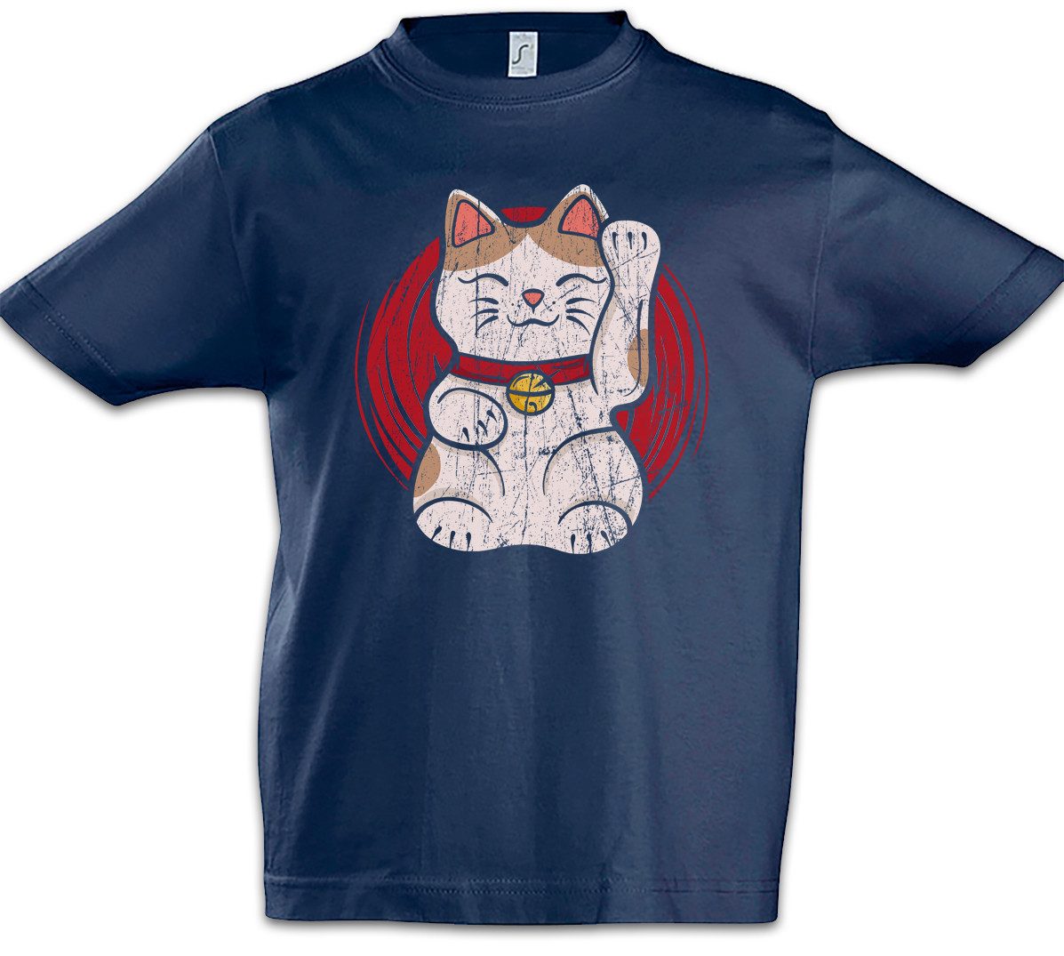 Print-Shirt Maneki Neko V Kinder T-Shirt Winkekatze Maneki-neko Manekineko Fun