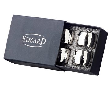 EDZARD Serviettenring Flux, Versilbert, (4er-Set), anlaufgeschützt, Ringe für Stoffservietten und Papierservietten, edle Serviettenhalter als Tischdeko in Silber-Optik