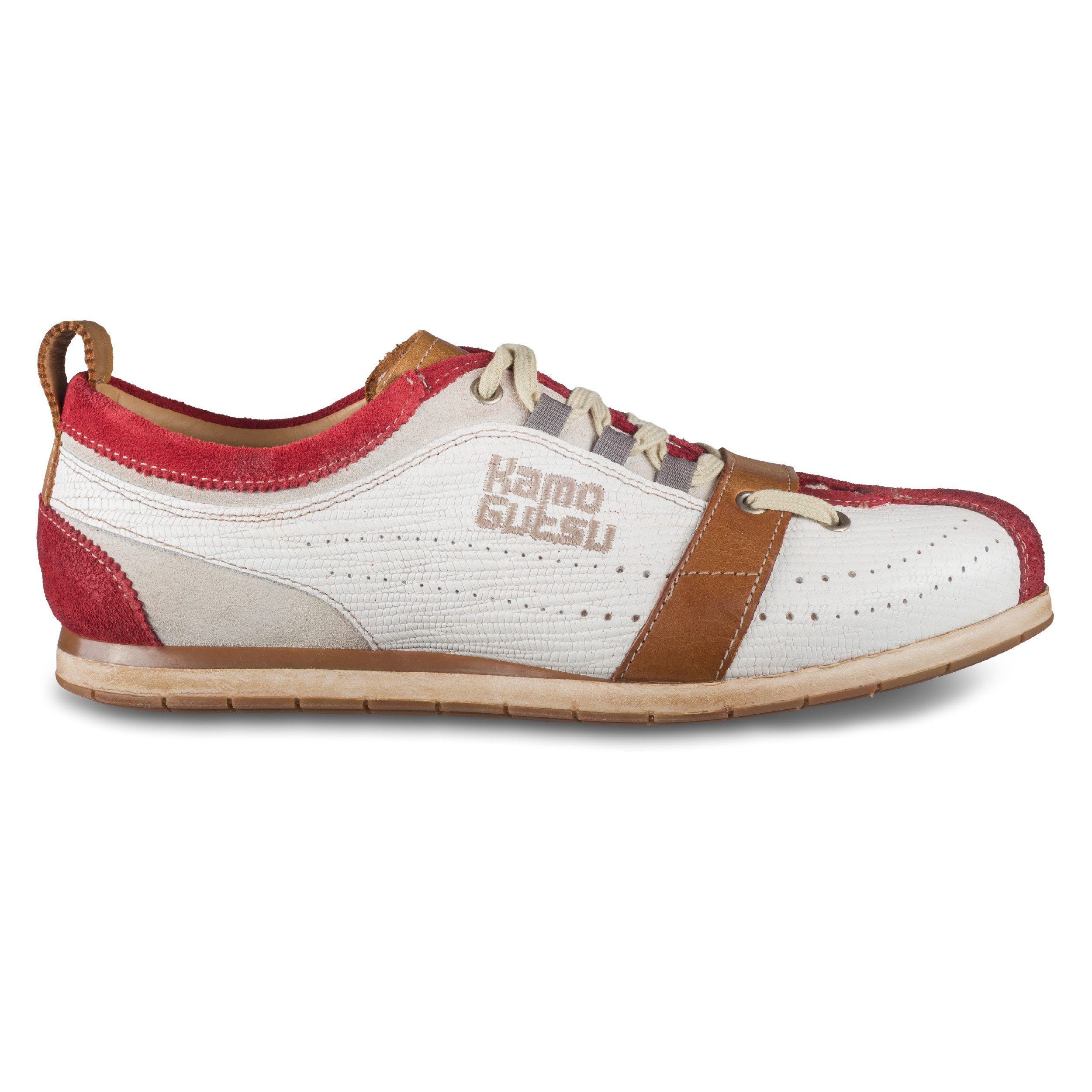 Kamo-Gutsu Herren Sneaker Leder weiß/rot (TIFO-017 sangue bianco), Retro-Optik Sneaker Handgefertigt in Italien