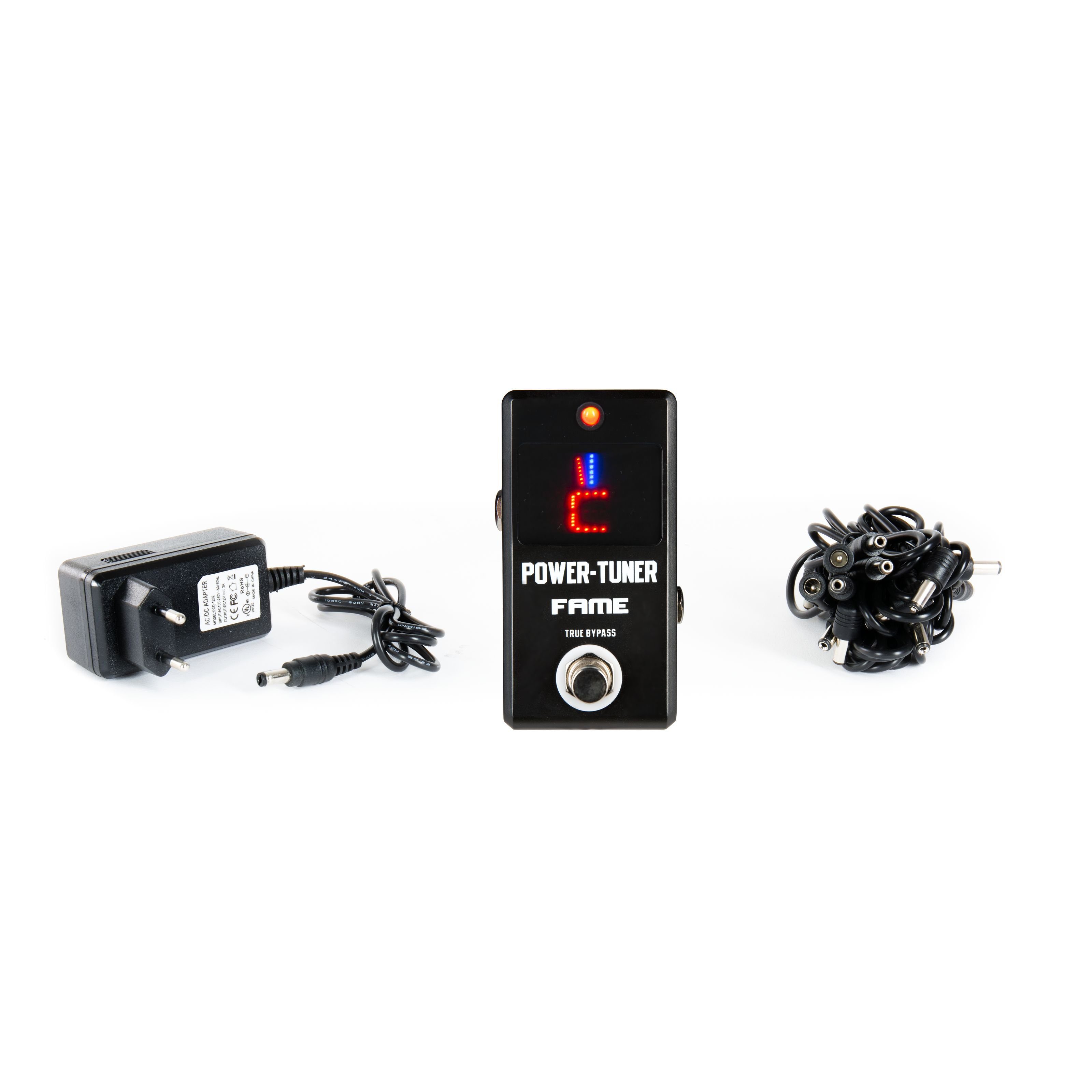FAME Stimmgerät, (Stimmgerät chromatisch für Gitarre und Bass Power Tuner und Netzteil kombiniert ideal für Pedalboard Frequenz 12 Hz – 4186 Hz), Stimmgerät, chromatisch, Gitarre und Bass