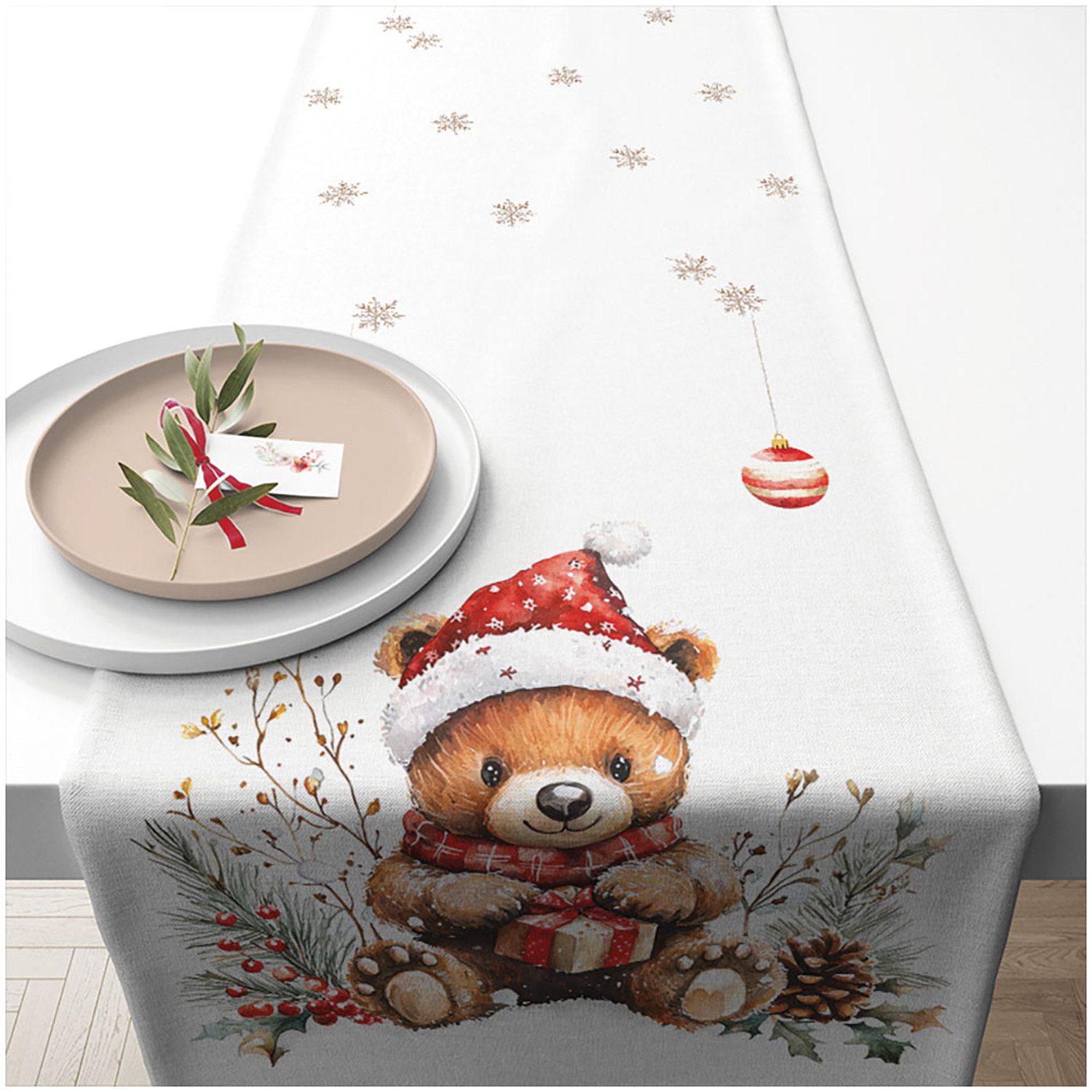 Ambiente® Tischläufer Teddy's gift (1-tlg, 1-teilig), Tischläufer Tischdecke ca.40x150cm Baumwolle