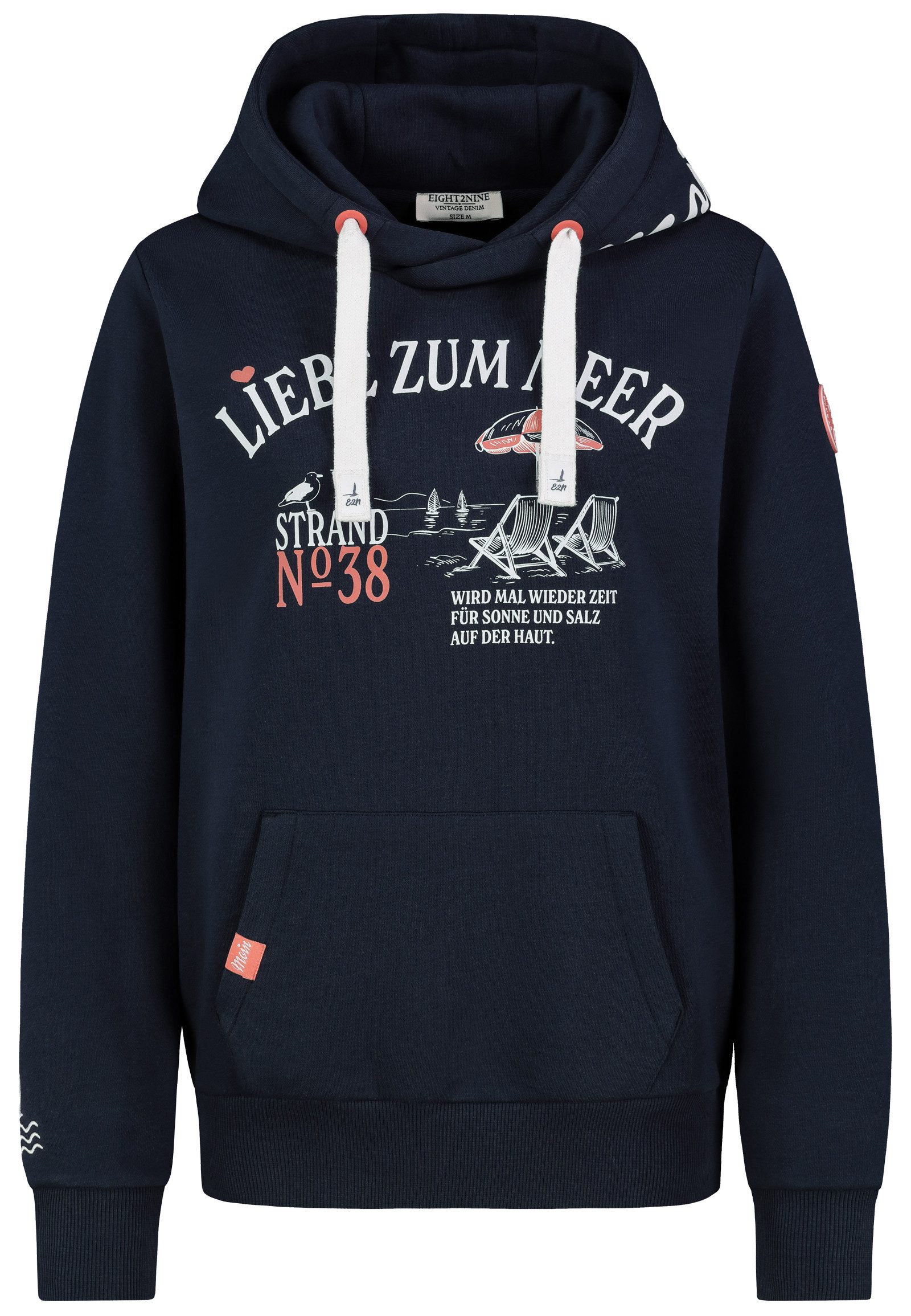 Eight2Nine Kapuzenpullover Damen Hoodie mit Küstenprint Sweater, Kapuzensweatshirt mit Kängurutasche, mit Kapuze