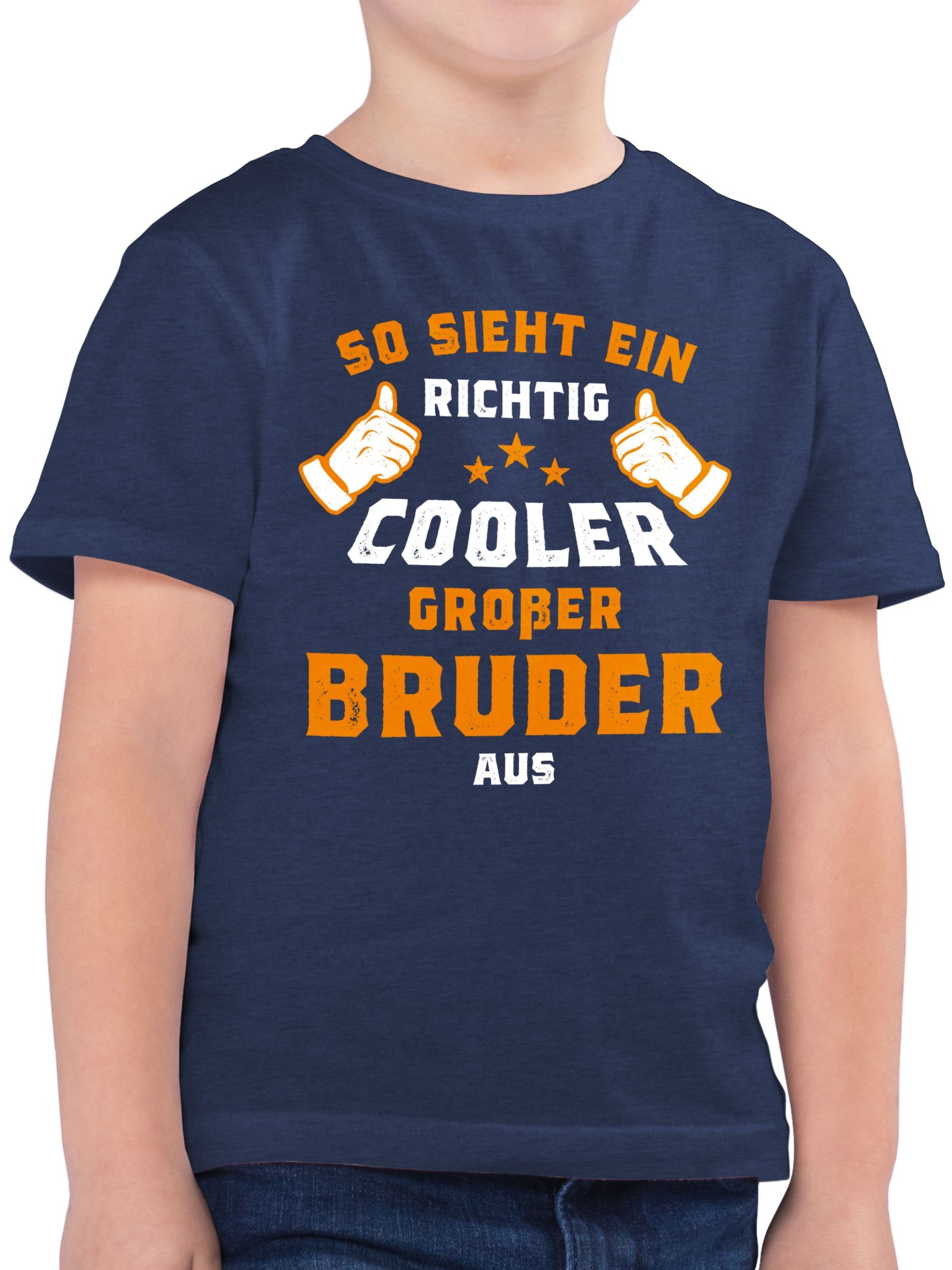 Shirtracer T-Shirt So sieht ein richtig cooler großer Bruder aus Orange Großer Bruder 2 Dunkelblau Meliert