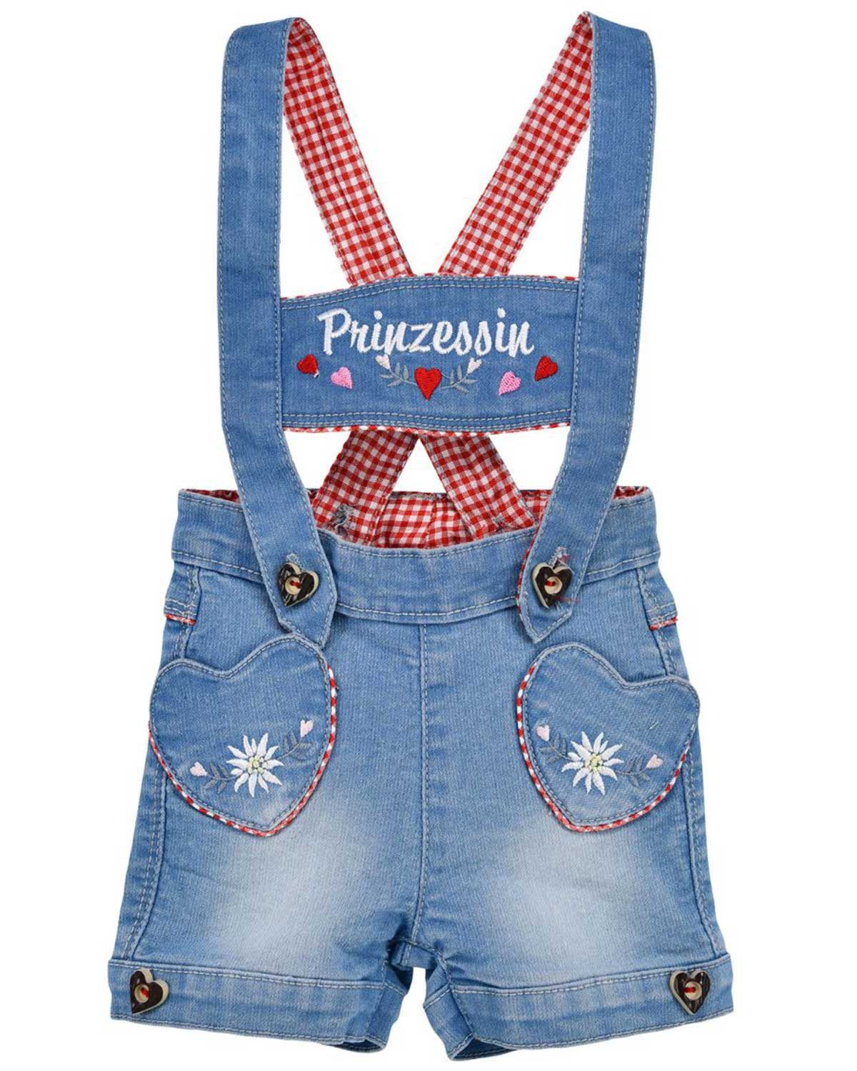 BONDI Trachtenlederhose Baby Mädchen Jeans Latzshort 'Prinzessin' 86856