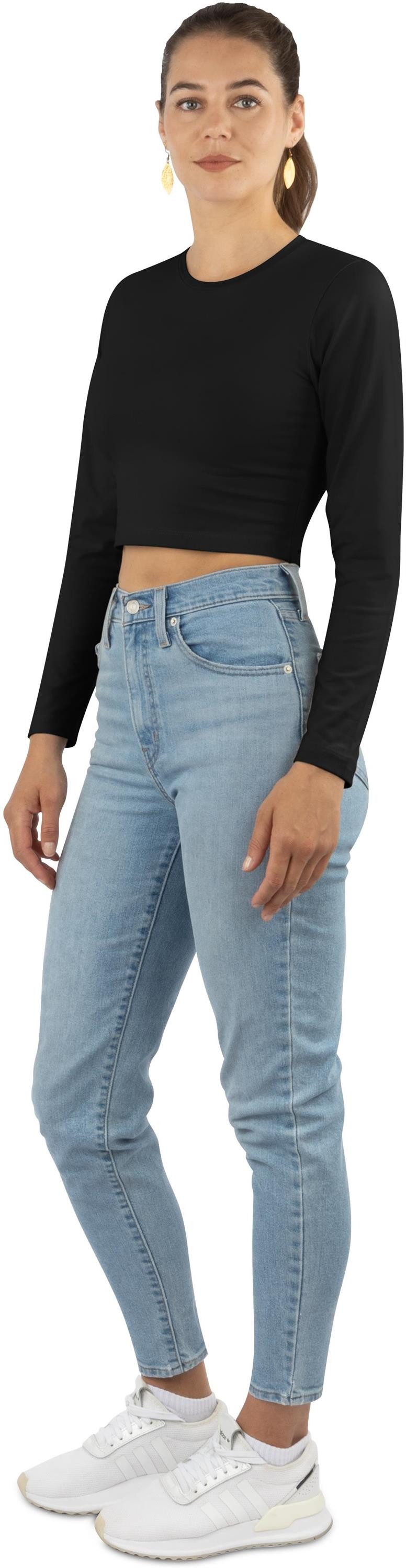 Janice Langarmshirt 3 x Damen crop Langarmshirt hochgeschlossen Noia Figurbetonter kurzer Pullover aus Baumwolle