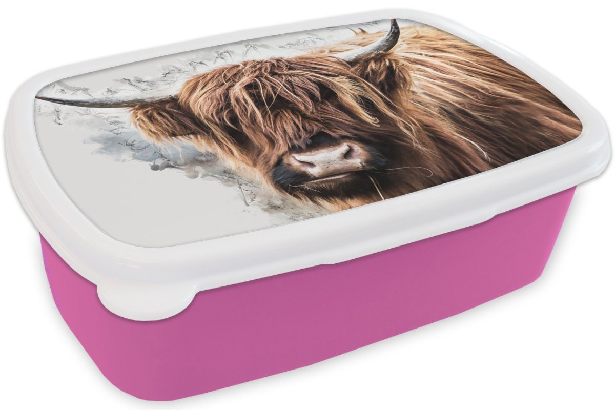 Lunchbox Kunststoff, Highlander Kunststoff Schottischer - Snackbox, (2-tlg), Rauch, Brotdose Erwachsene, rosa Tiere Brotbox für MuchoWow Mädchen, - Kinder,
