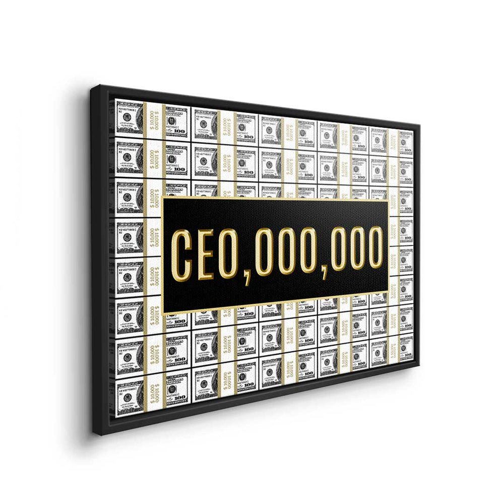 Hustle CEO.000.000 - - DOTCOMCANVAS® - Leinwandbild, Motivation Premium Rahmen Leinwandbild Büro - silberner