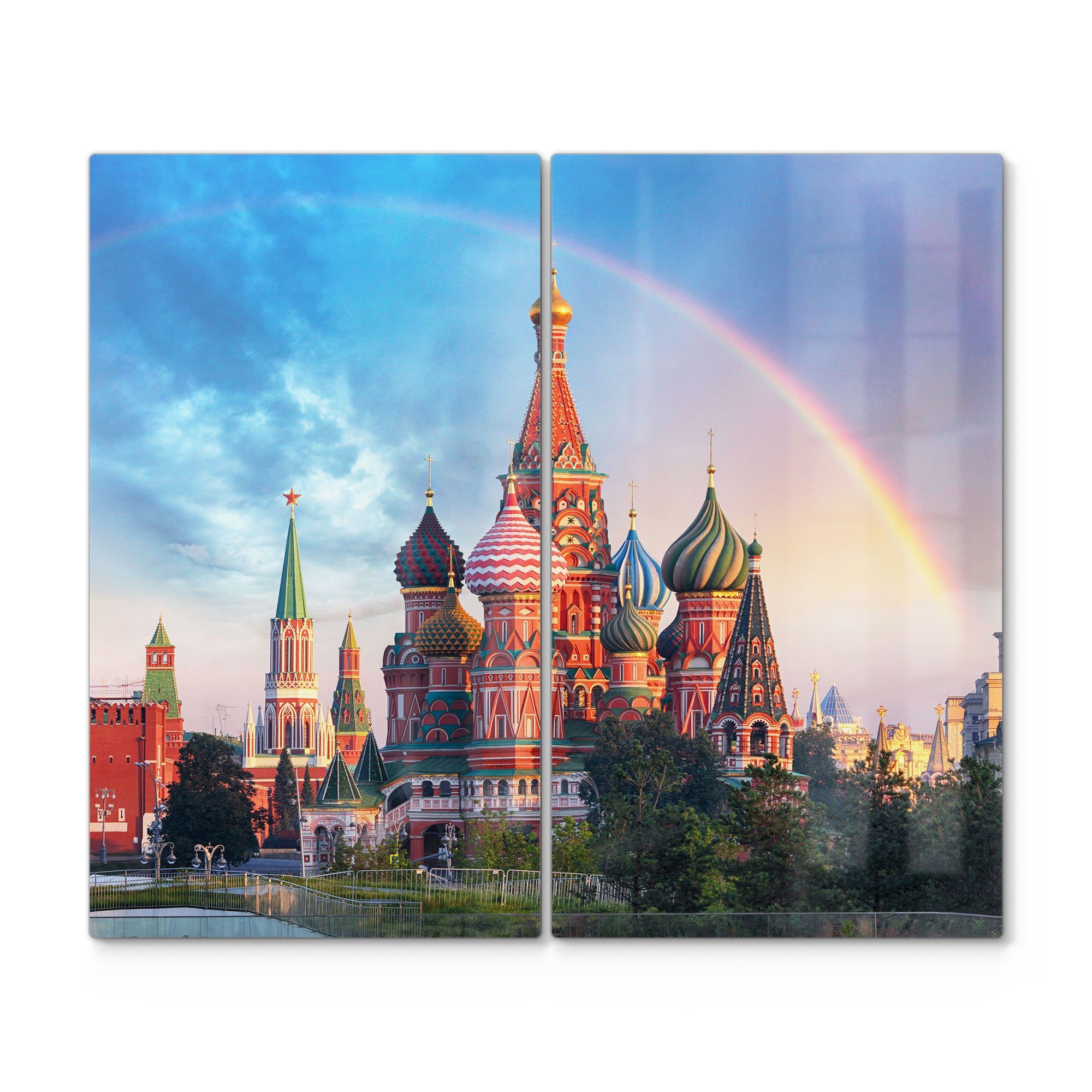 DEQORI Herdblende-/Abdeckplatte 'Regenbogen über Moskau', Glas, (2 tlg), Glas Herdabdeckplatte Ceranfeld Herd | Herdabdeckplatten