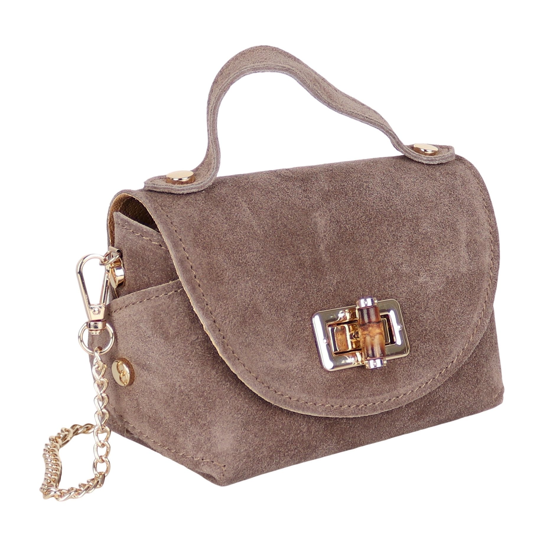 MIRROSI Henkeltasche Damen kleine Tasche aus Echtleder Schultertasche 16,50x10x8,50 cm, Mit goldfarbener Kette, ca. 125 cm lang