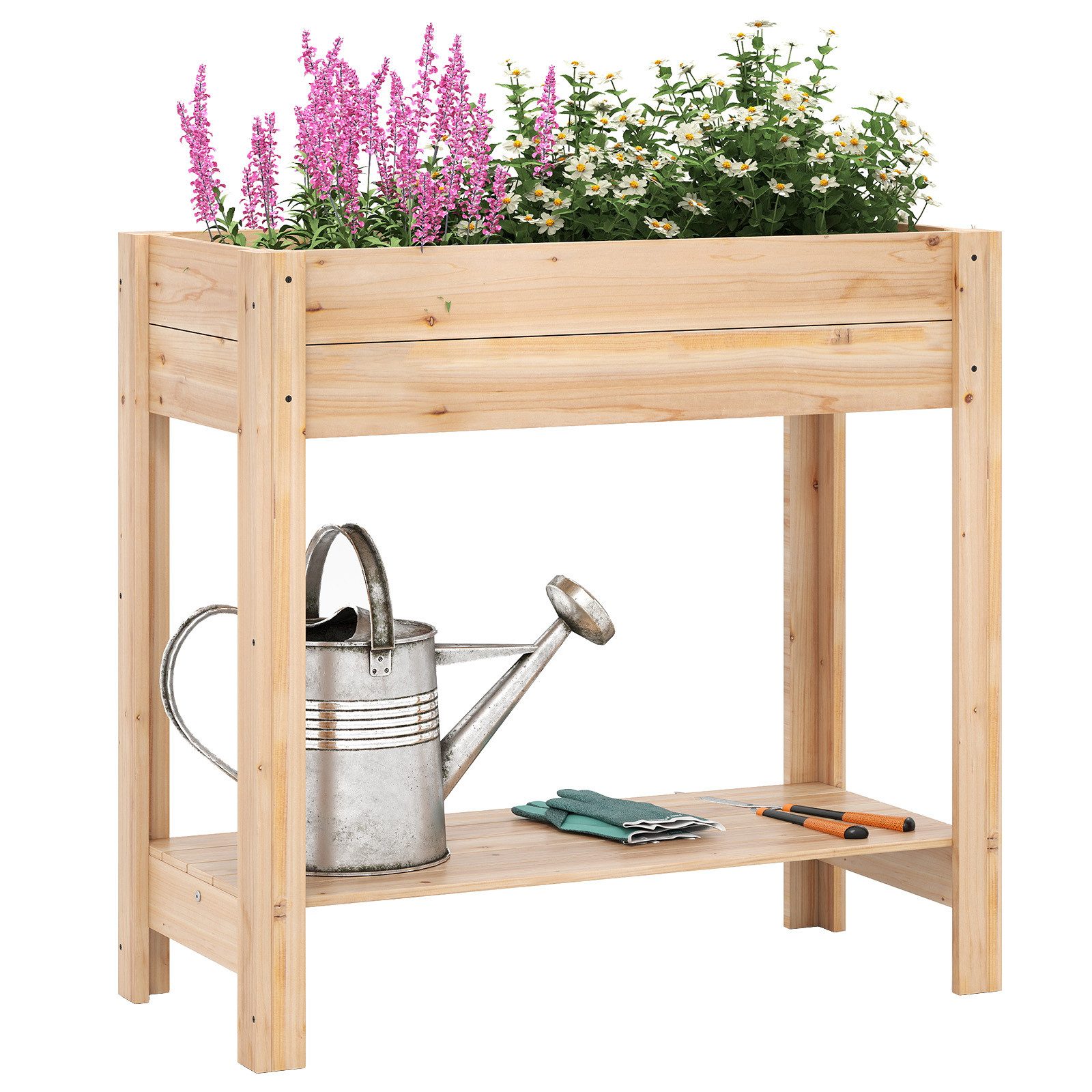 COSTWAY Hochbeet (1 St), Erhöhtes Gartenbeet, Pflanzkasten mit Ablage