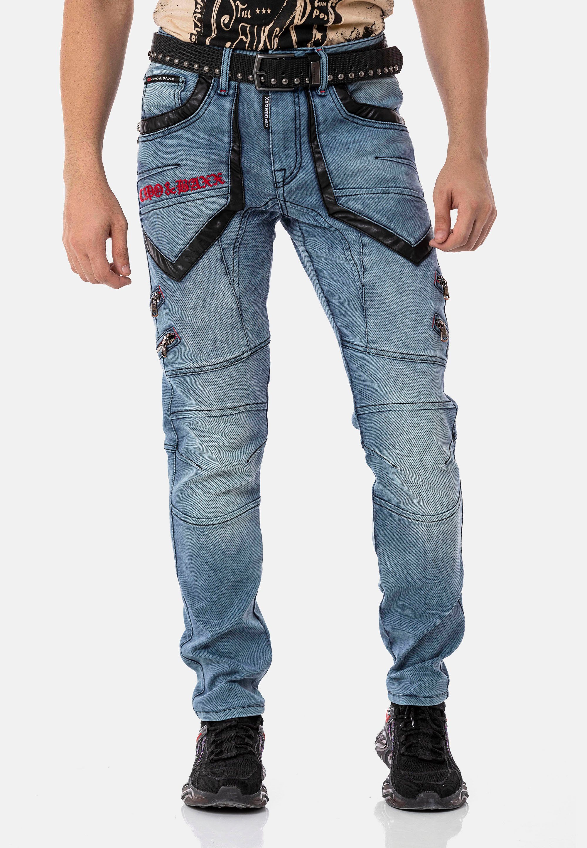 Cipo & Baxx Bequeme blau rockigen Design Jeans im